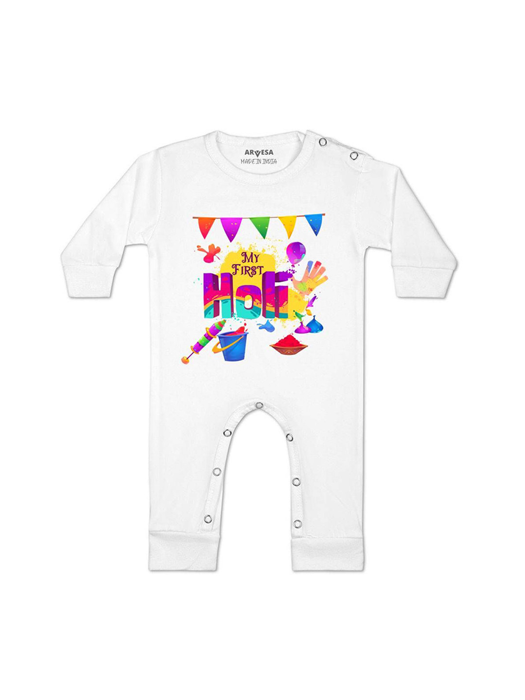 

Arvesa Kids Holi Printed Rompers, White