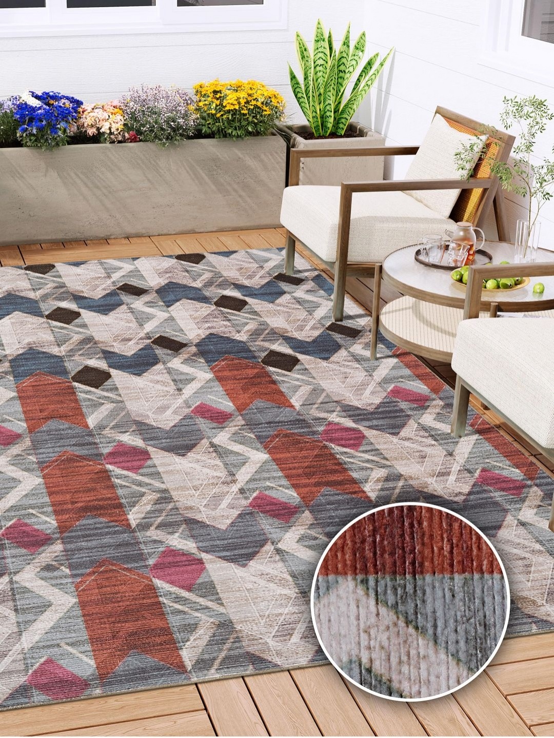 

Kaleen India Grey & Maroon Geometric Printed Anti-Skid Washable Carpet
