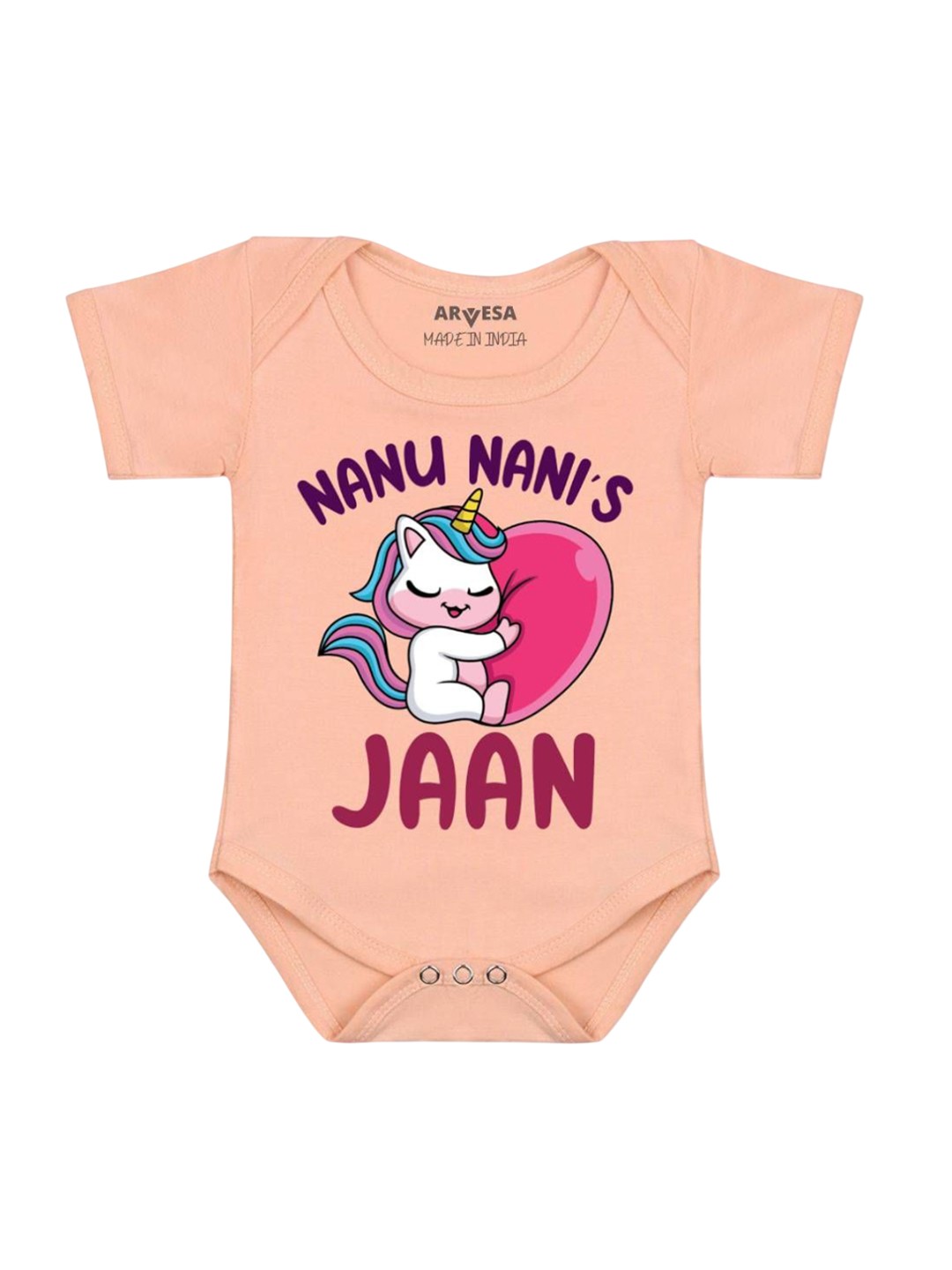 

Arvesa Kids Nana Nani Jaan Printed Romper, Peach