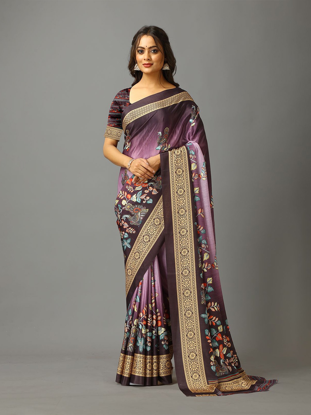

NIRMAL CREATION Floral Printed Pure Crepe Saree, Purple