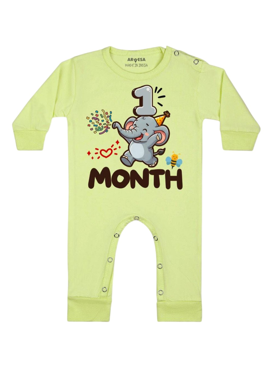 

Arvesa One Month Baby Boy Printed Baby Romper, Yellow