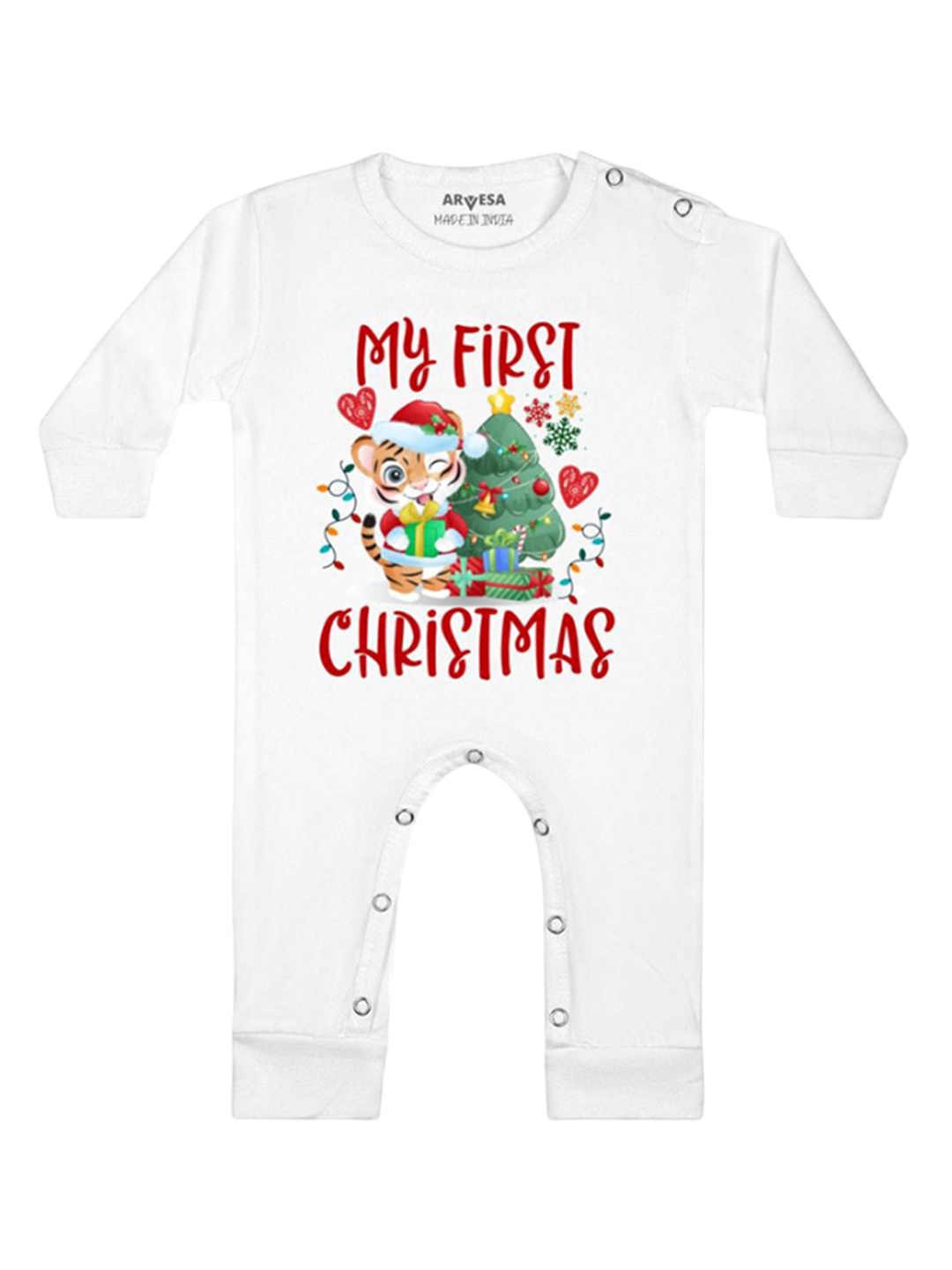 

Arvesa First Christmas Printed Baby Romper, White