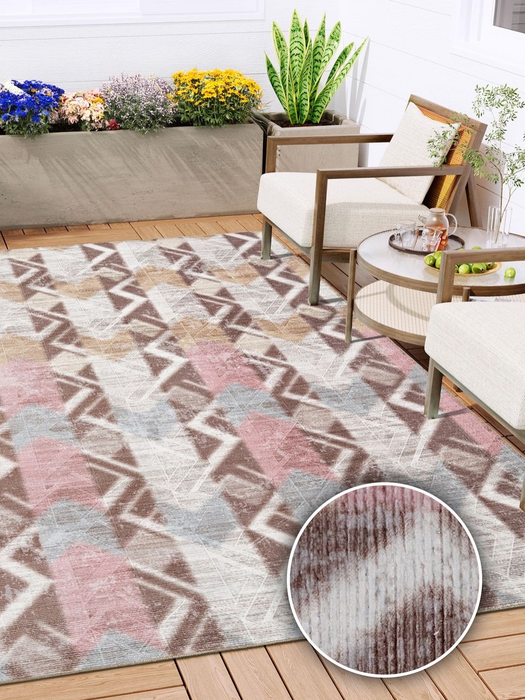 

Kaleen India Pink & Grey Geometric Printed Anti-Skid Carpet