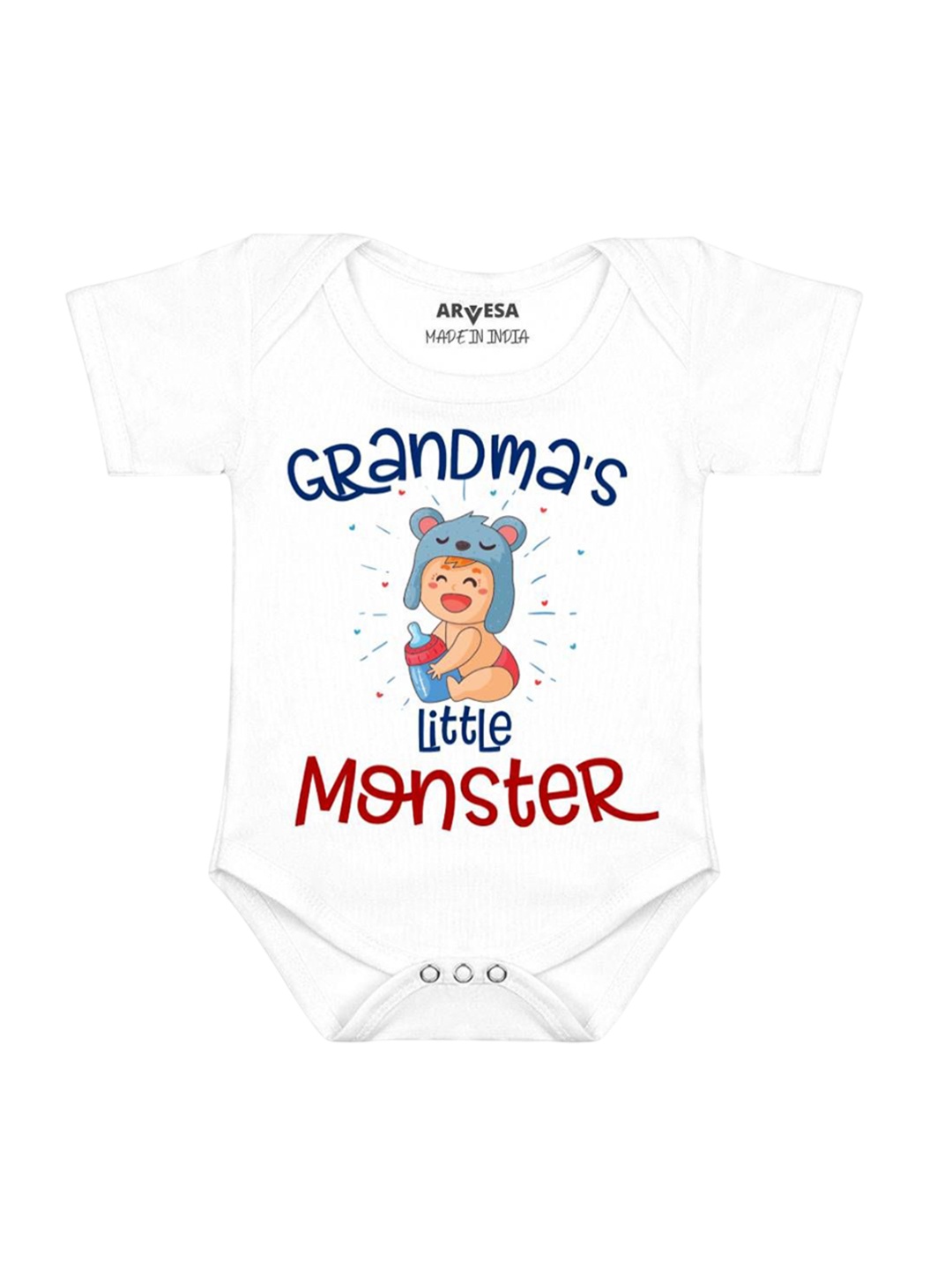 

Arvesa Unisex Grandma Little Monster Printed Romper, White