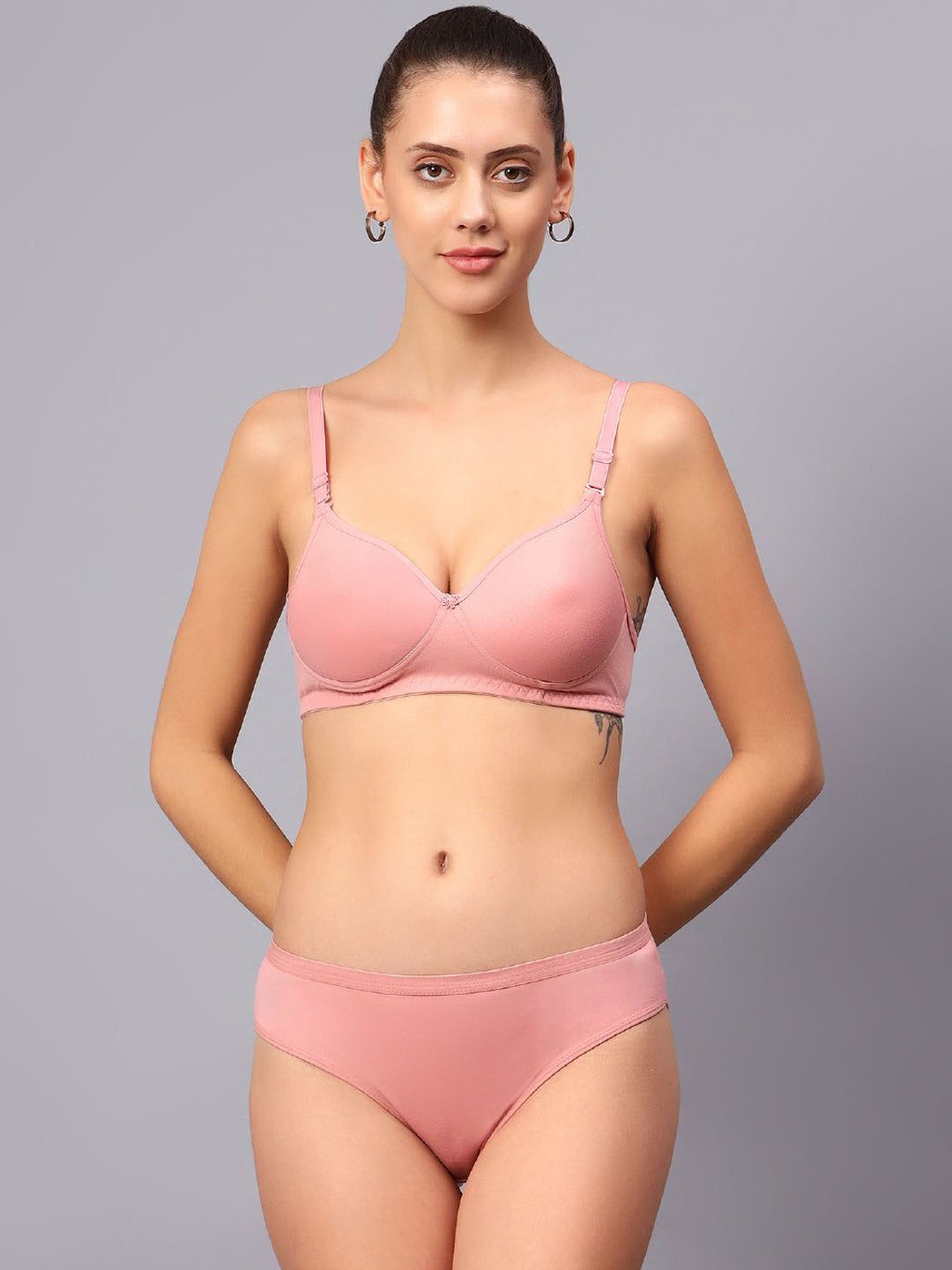 

Designer Bugs Cotton Non Padded Non Wired Lingerie Set NPLS-RG-30B, Rose gold