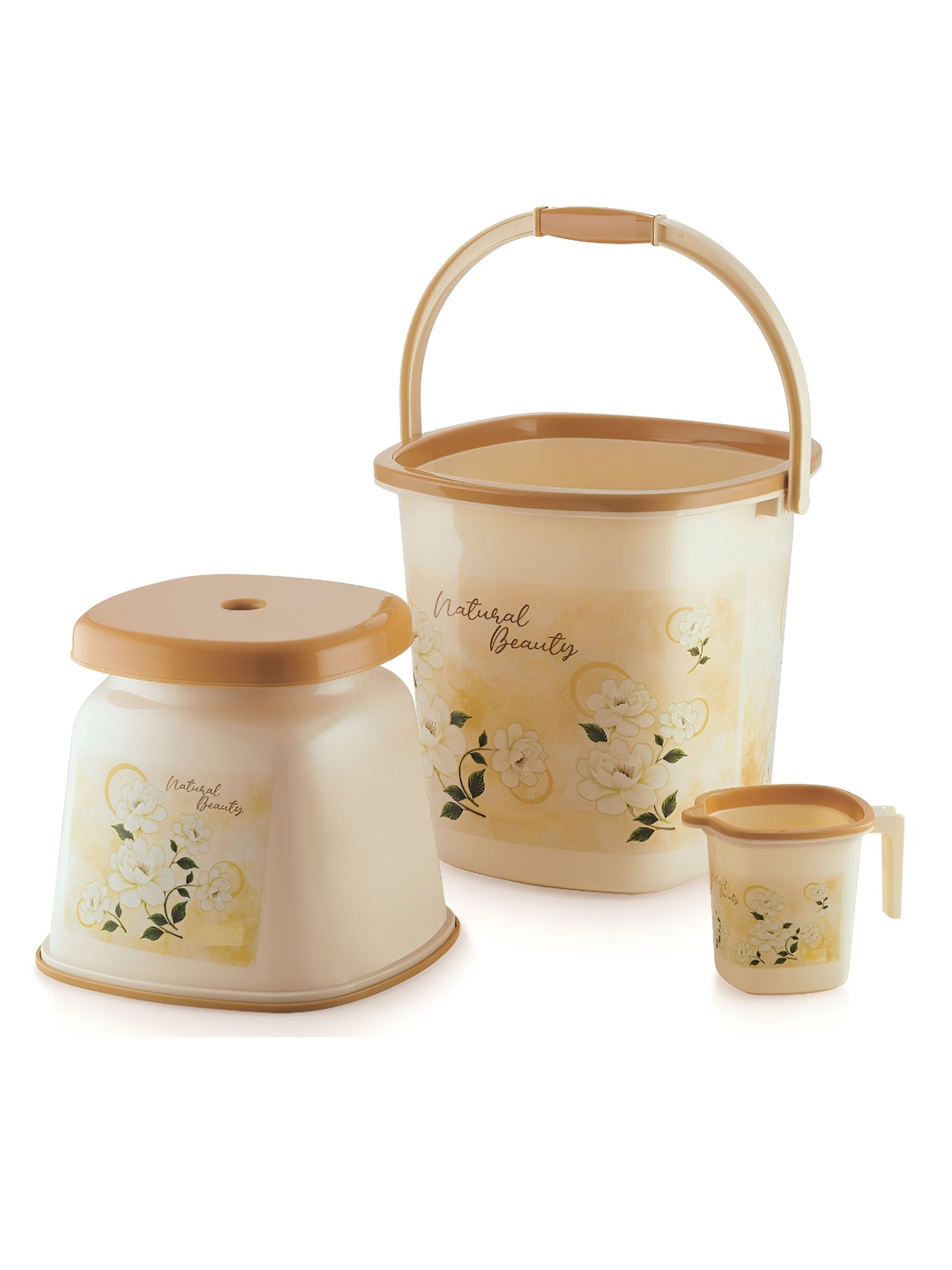 

NABHYA Beige And Green 3 Pieces Printed Bathroom Accessories Set