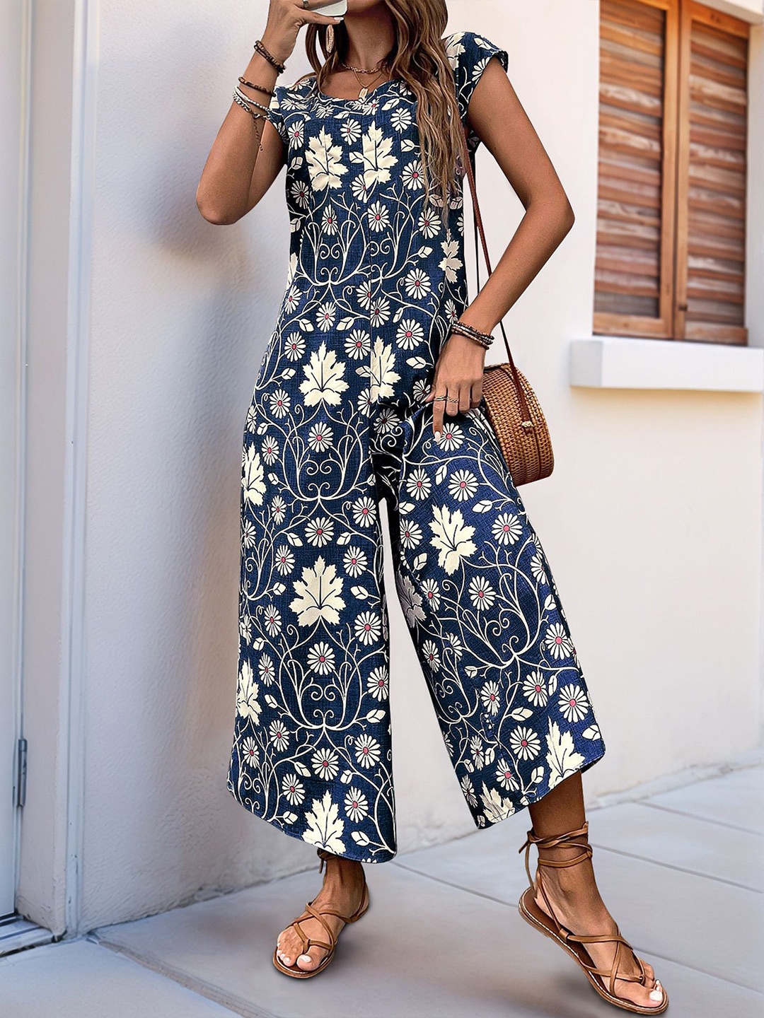 

StyleCast x Revolte Printed Culotte Jumpsuit, Navy blue