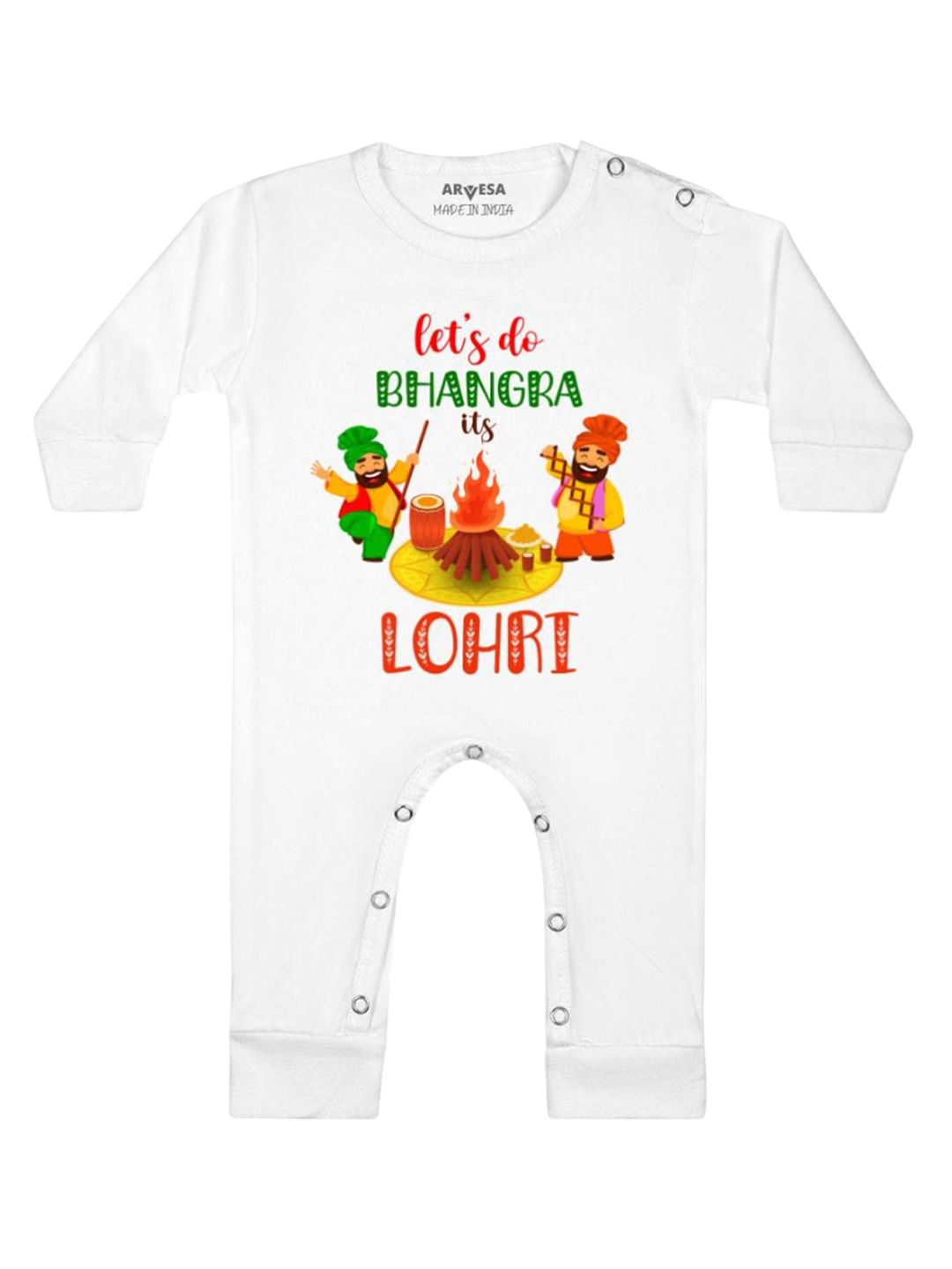 

Arvesa It'S Bhangra It Is Lohri Printed Baby Romper, White