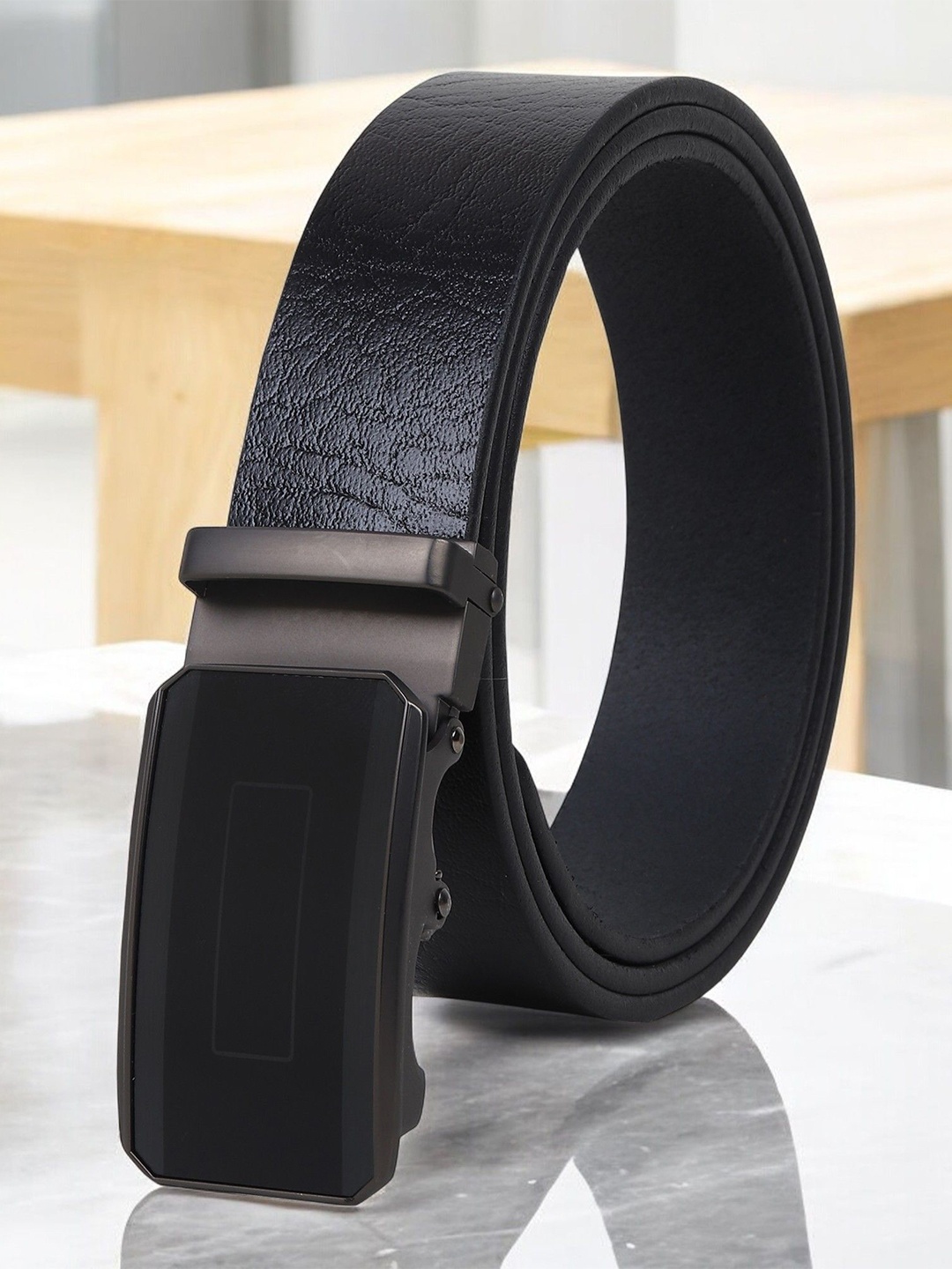 

Metronaut Men Textured Leather Formal Belt, Black