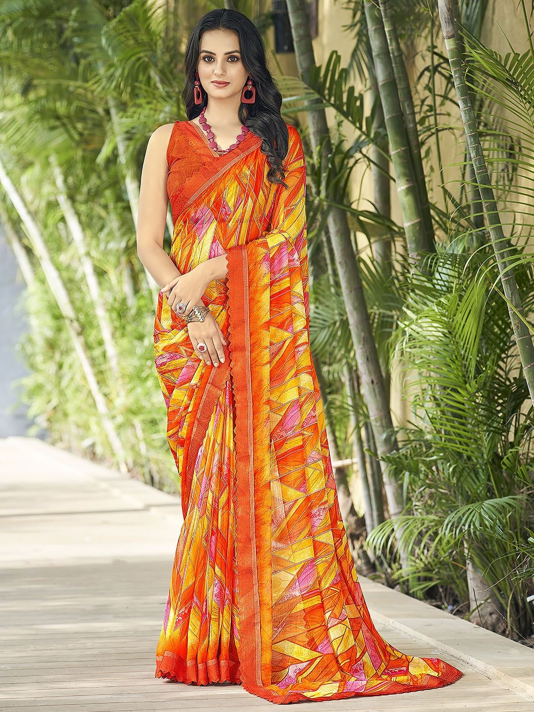 

Mitera Poly Chiffon Saree, Yellow