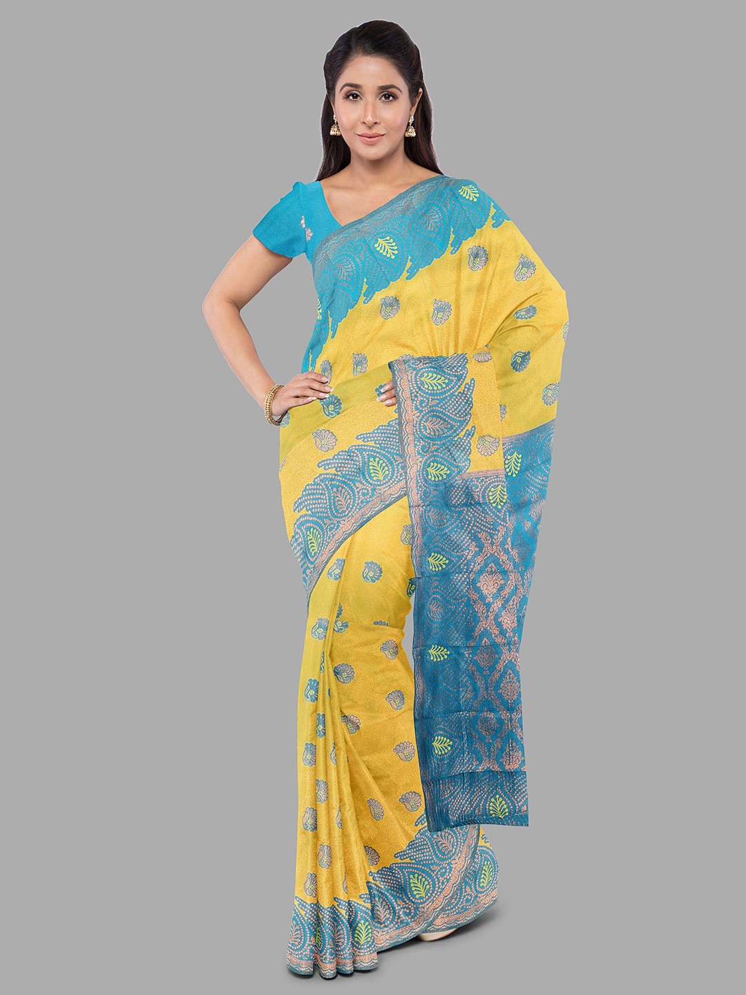 

The Chennai Silks Floral Zari Art Silk Ilkal Saree, Mustard