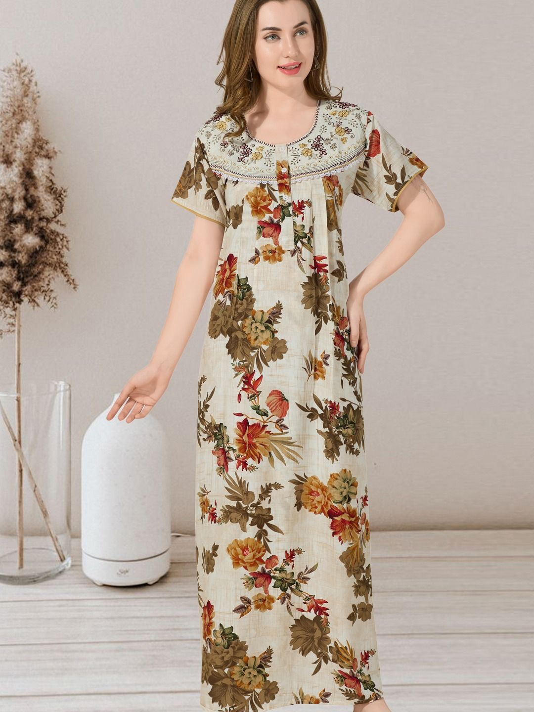 

Soulemo Printed Maxi Nightdress, Cream