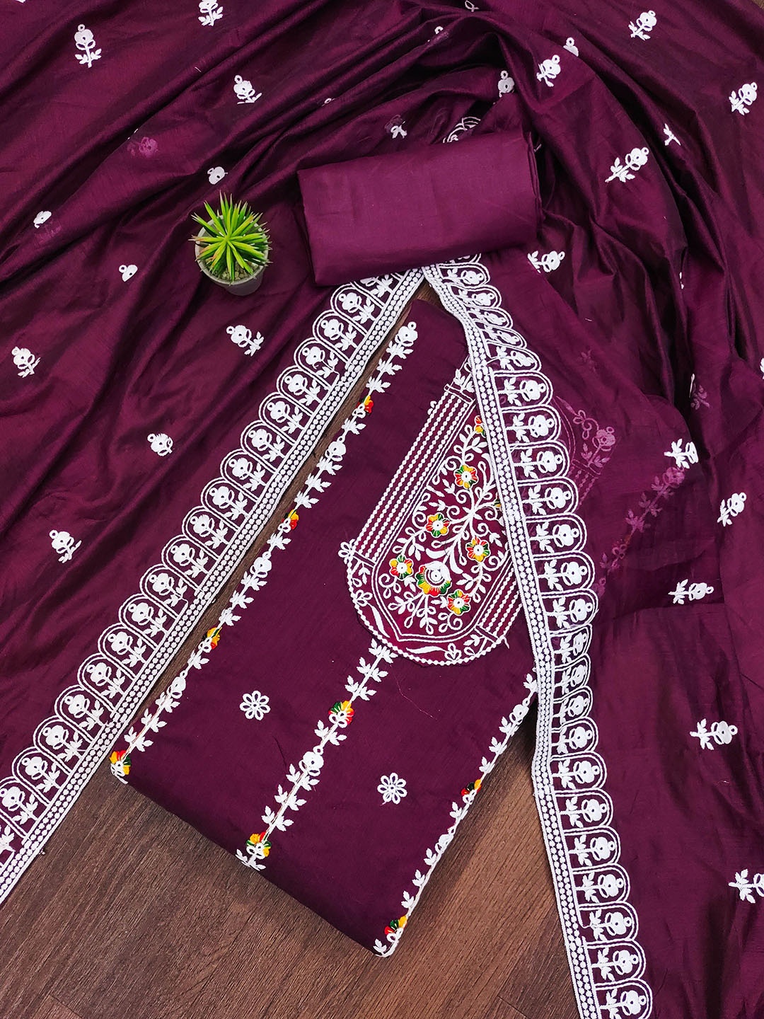 

SAINOOR Floral Embroidered Semi-Stitched Dress Material, Purple