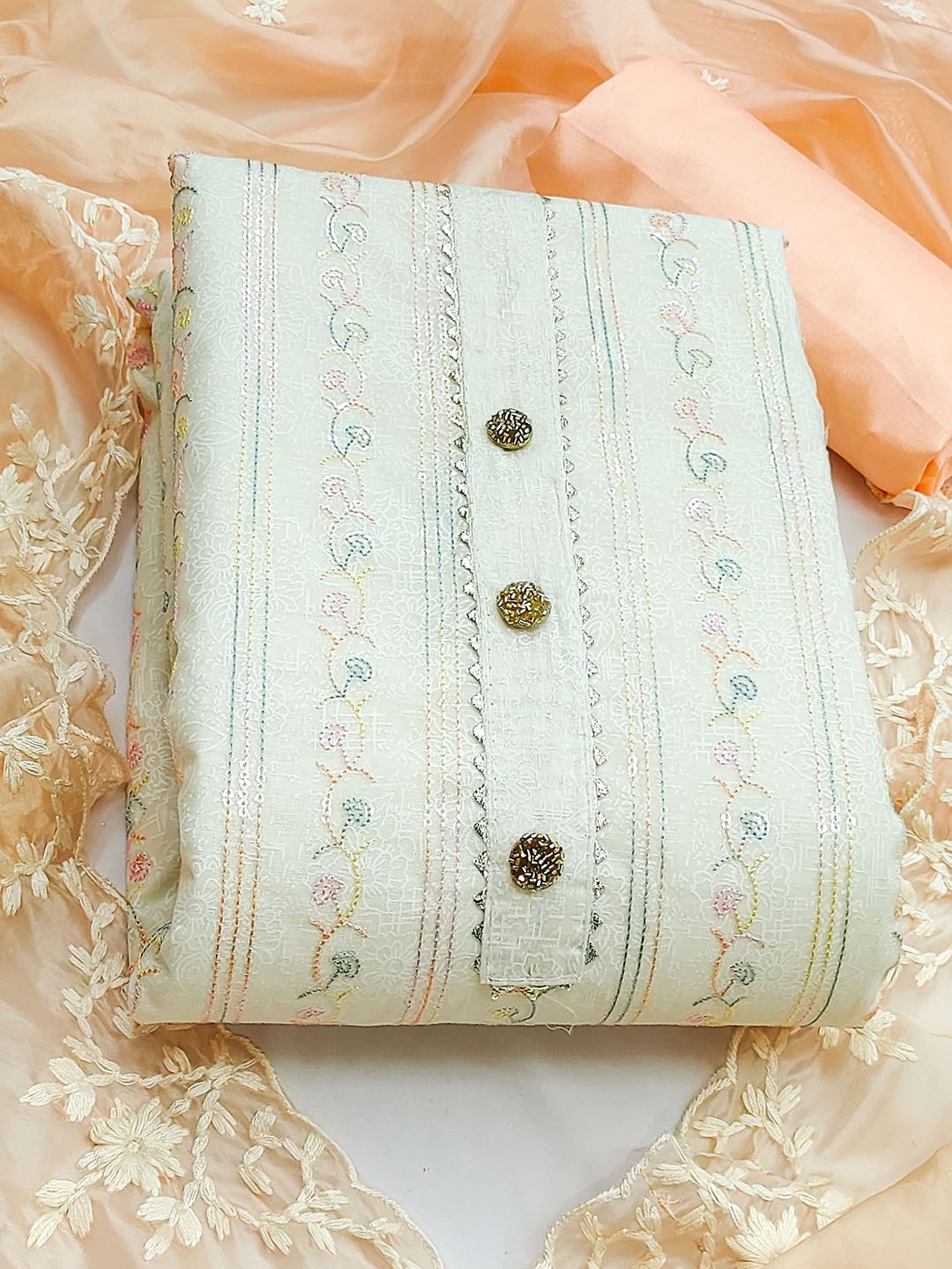 

SAINOOR Floral Embroidered Woven Design Semi-Stitched Dress Material, Off white