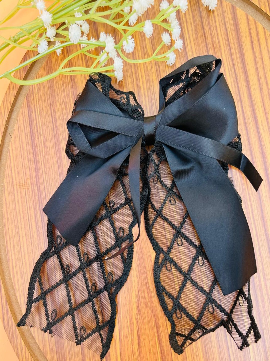 

Radhya Accessories Women Black Lace Satin Alligator Bow Clip