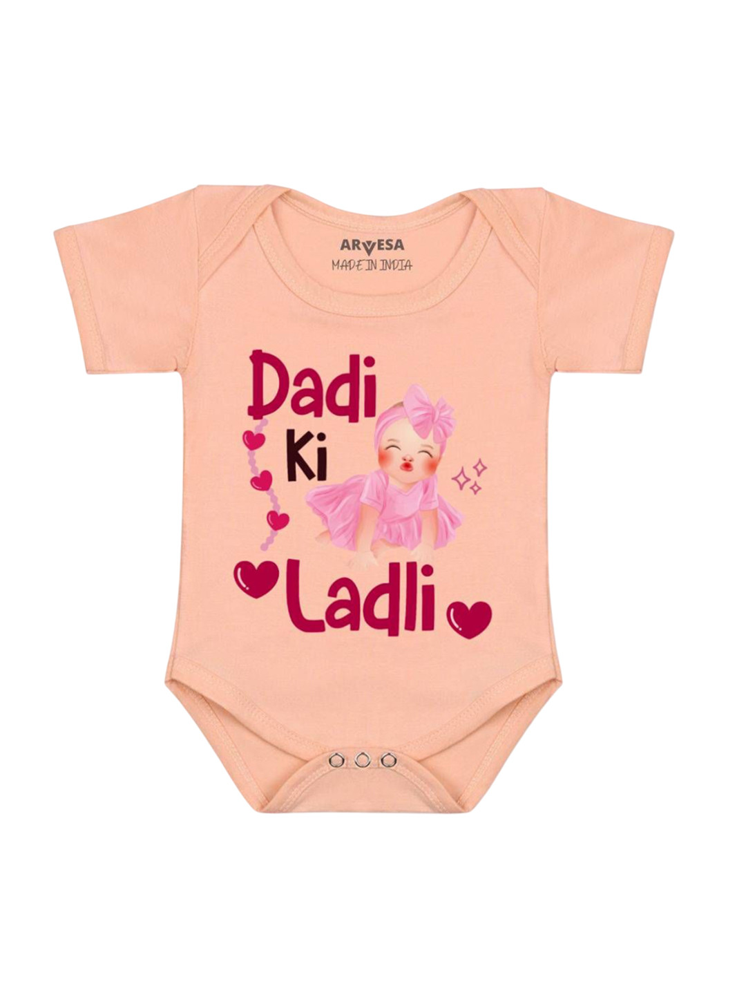 

Arvesa Infants Typography Printed Romper, Peach