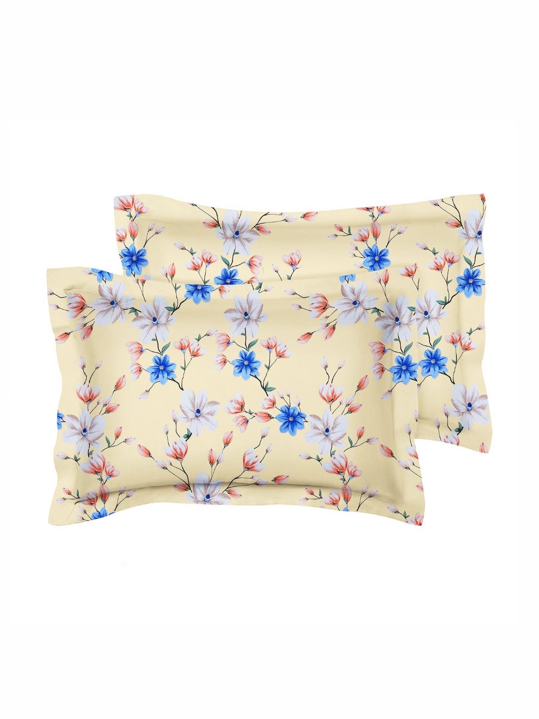 

bsb home Valancia Beige 2 Pieces Floral Printed 180 TC Pure Cotton Rectangle Pillow Covers
