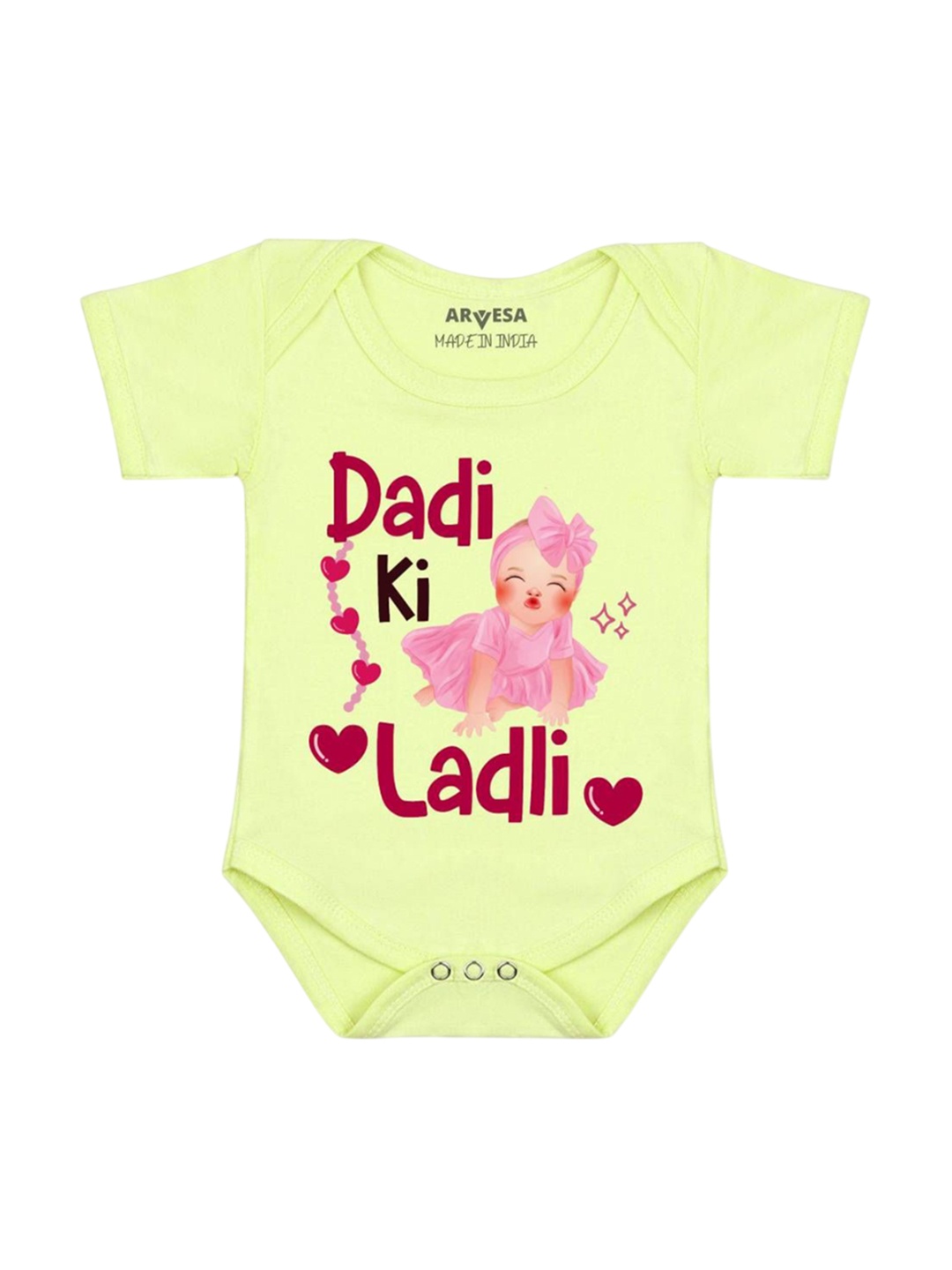

Arvesa Kids Dadi Ki Ladli Printed Romper, Yellow