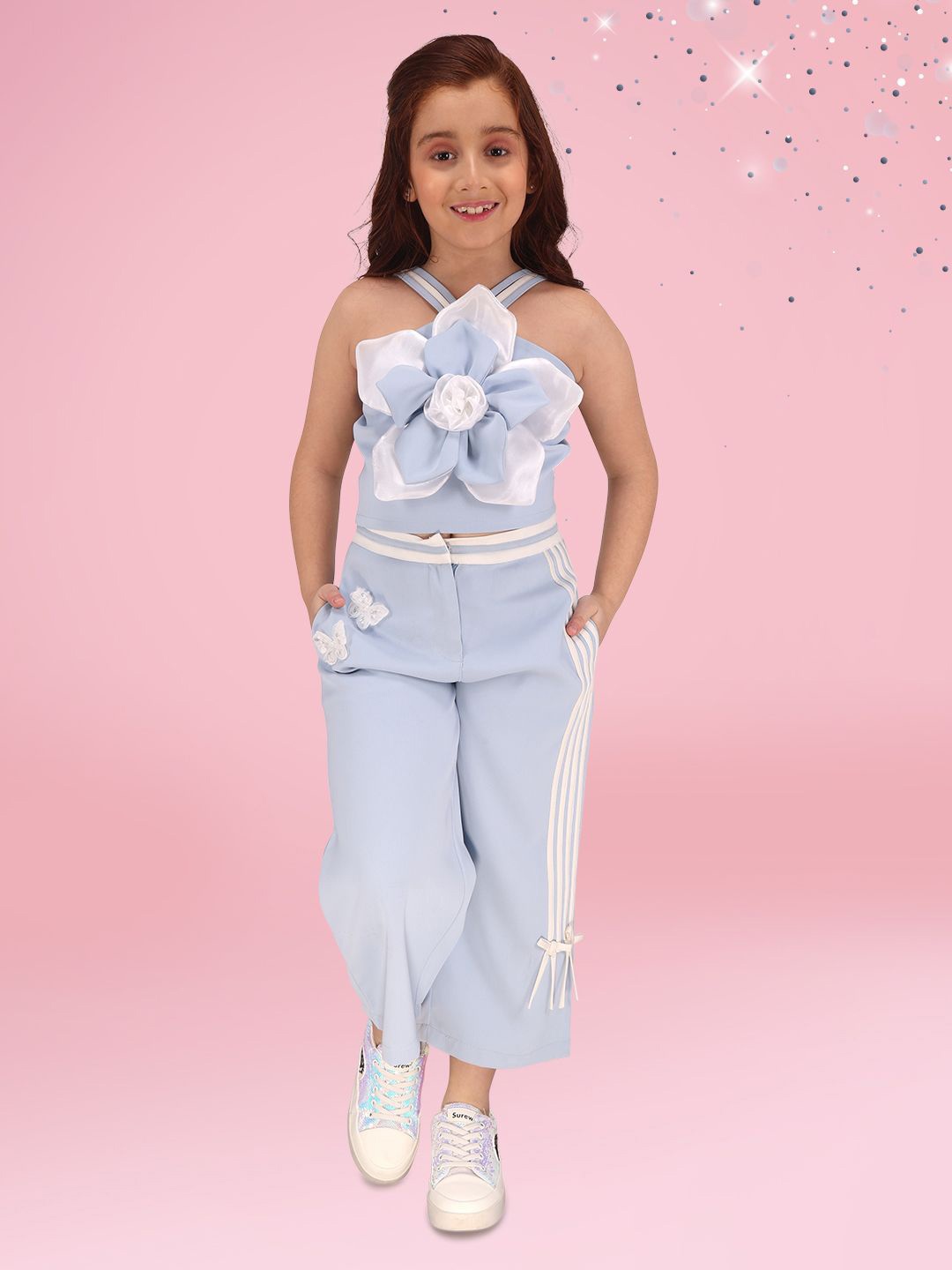 

CUTECUMBER Girls Embellished Top With Trousers, Blue