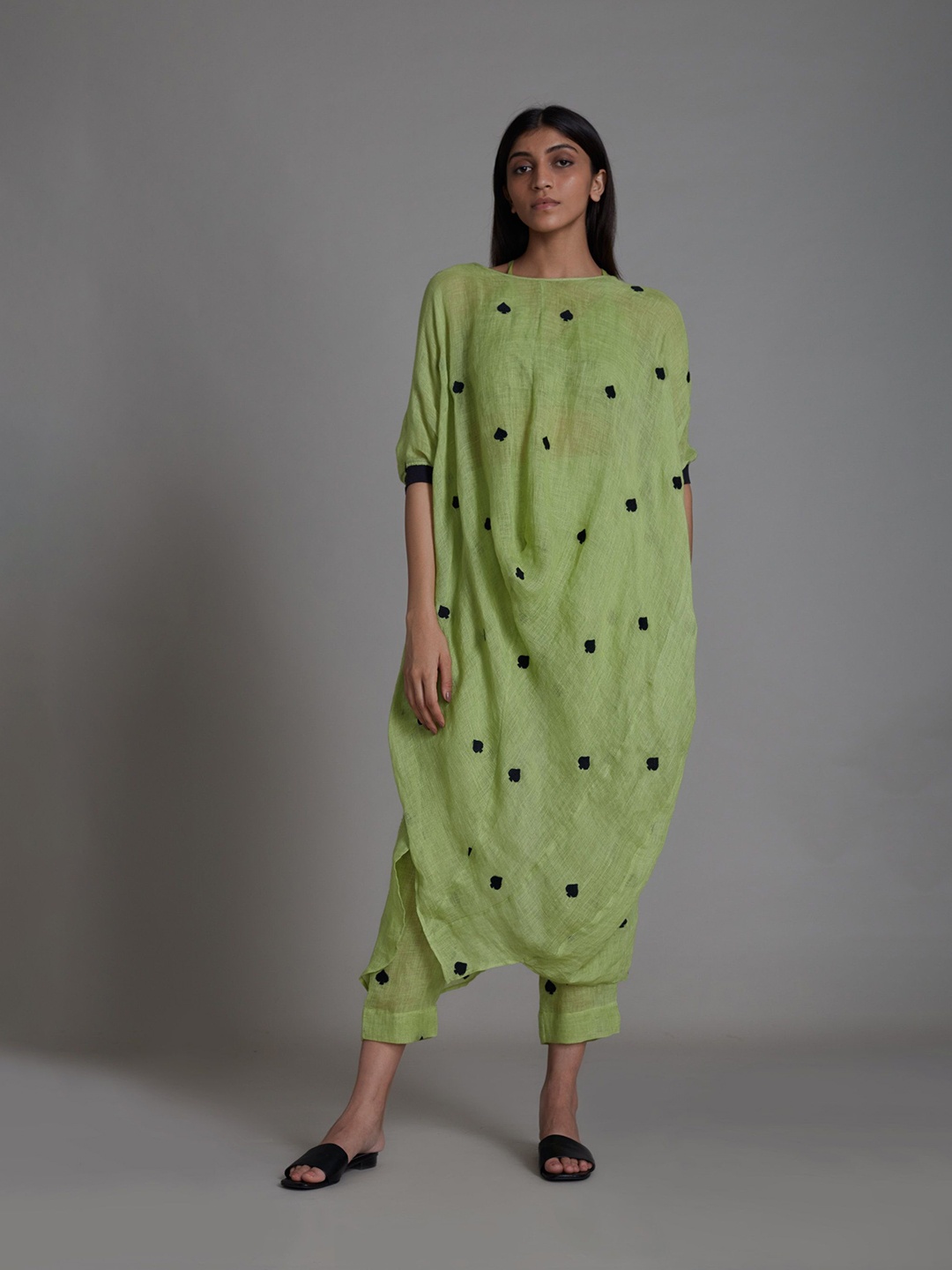 

MATI Print Linen Midi Dress, Green