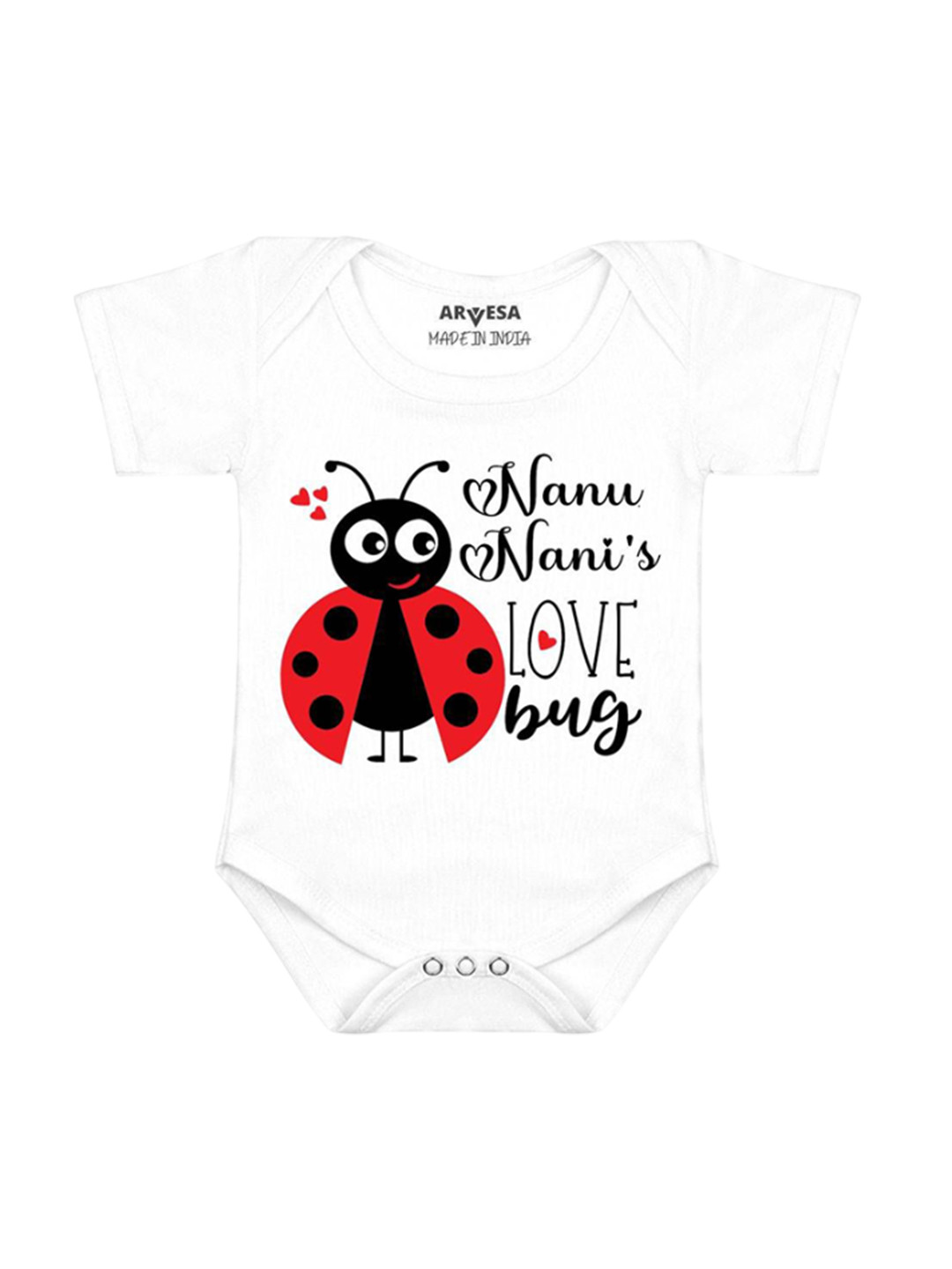 

Arvesa Kids Nanu Nani Love Bug Printed Envelope Neck Short Sleeves Romper, White