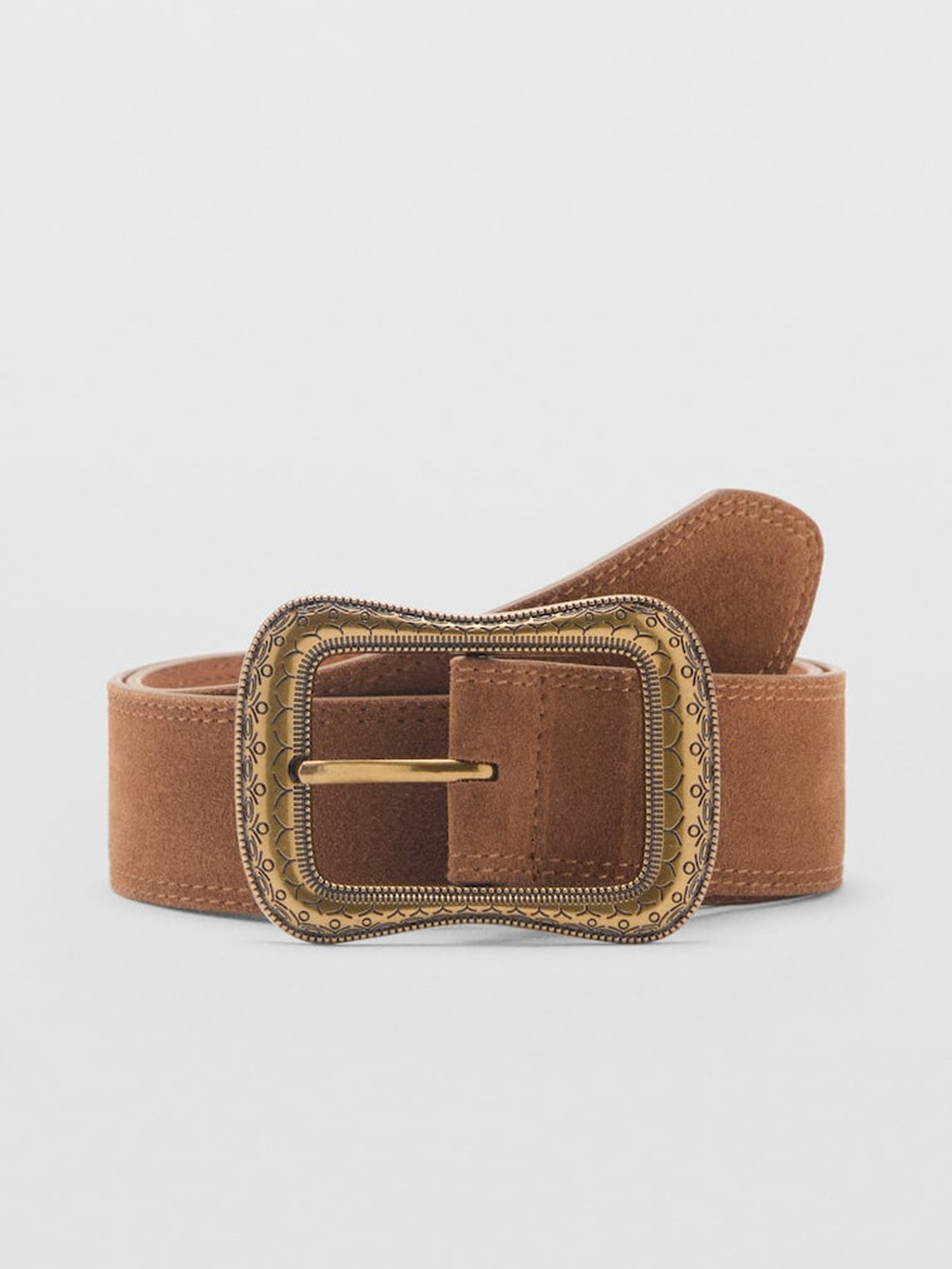 

MANGO Women Leather Wide Belt, Camel brown