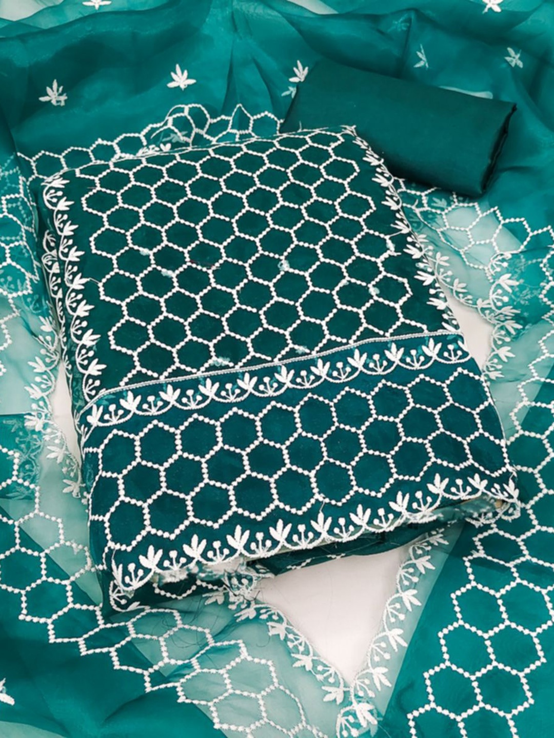 

ZEEPKART Organza Unstitched Dress Material, Turquoise blue