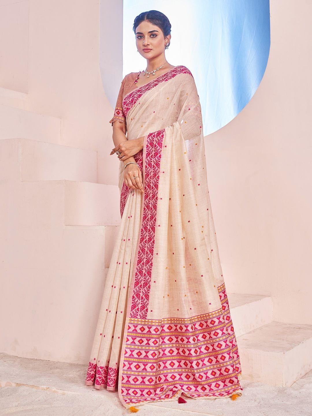 

SARHAEthnic Motifs Zari Chanderi Saree, Pink