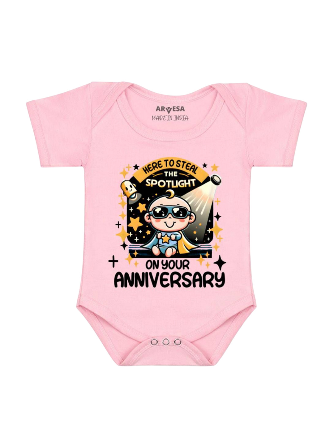 

Arvesa Kids First Anniversary With Mom And Dad Printed Romper, Pink