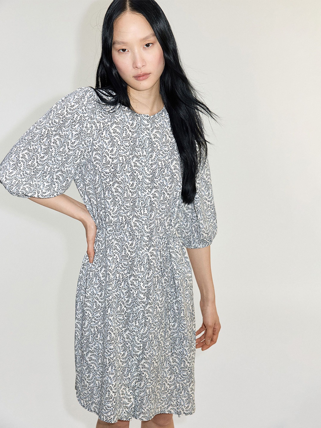 

H&M Puff-Sleeved Dress, White