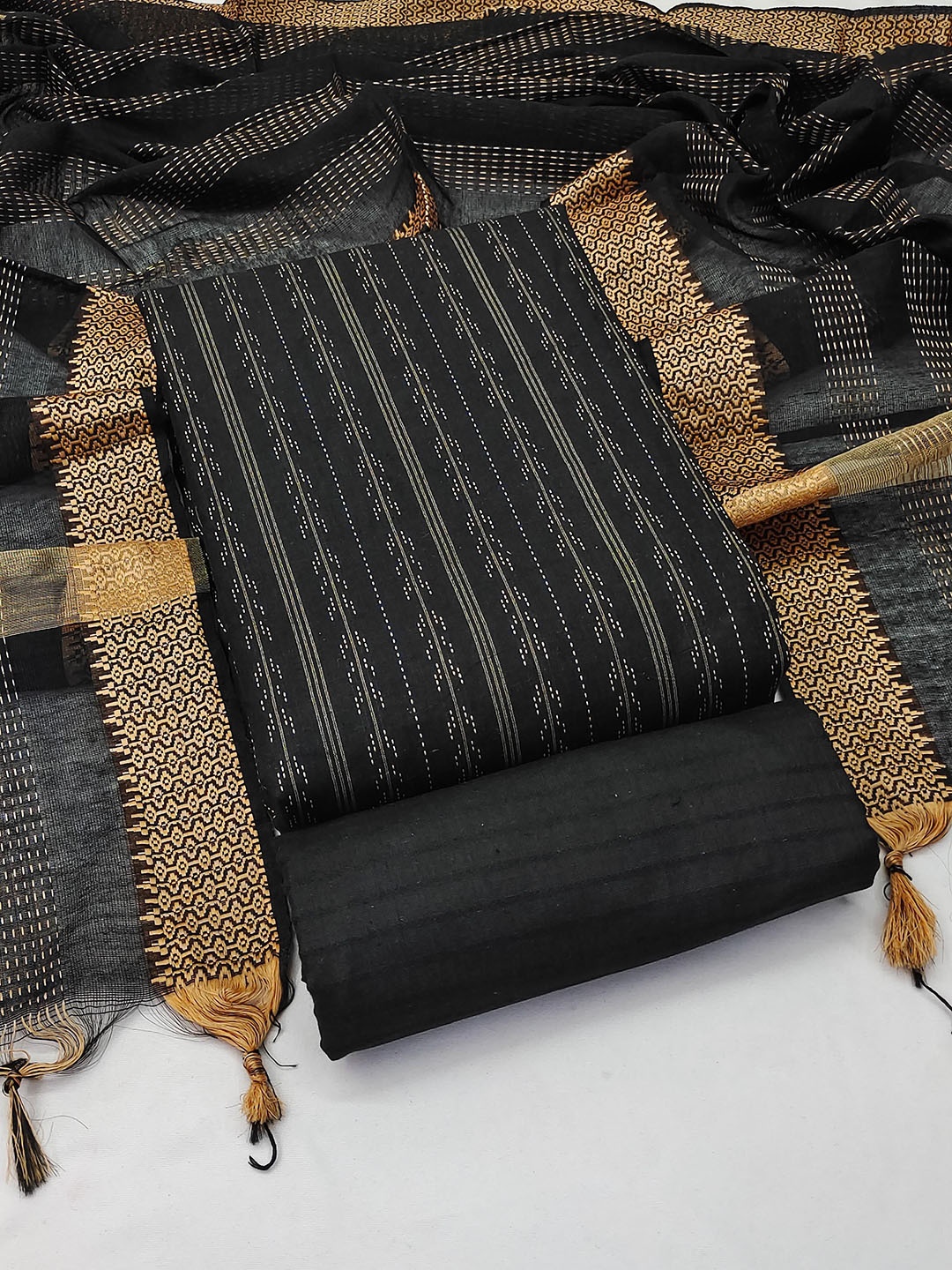 

SAINOOR Striped Cotton Jacquard Unstitched Dress Material, Black