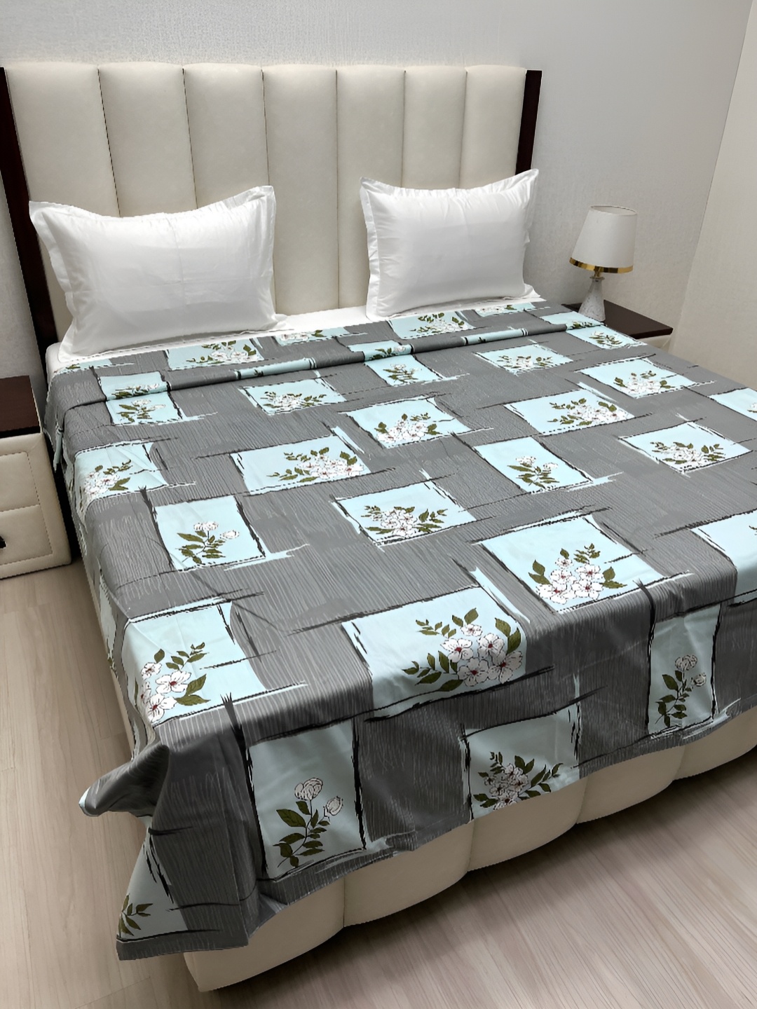 

Pure Decor Grey & Blue Printed Pure Cotton King Duvet Cover