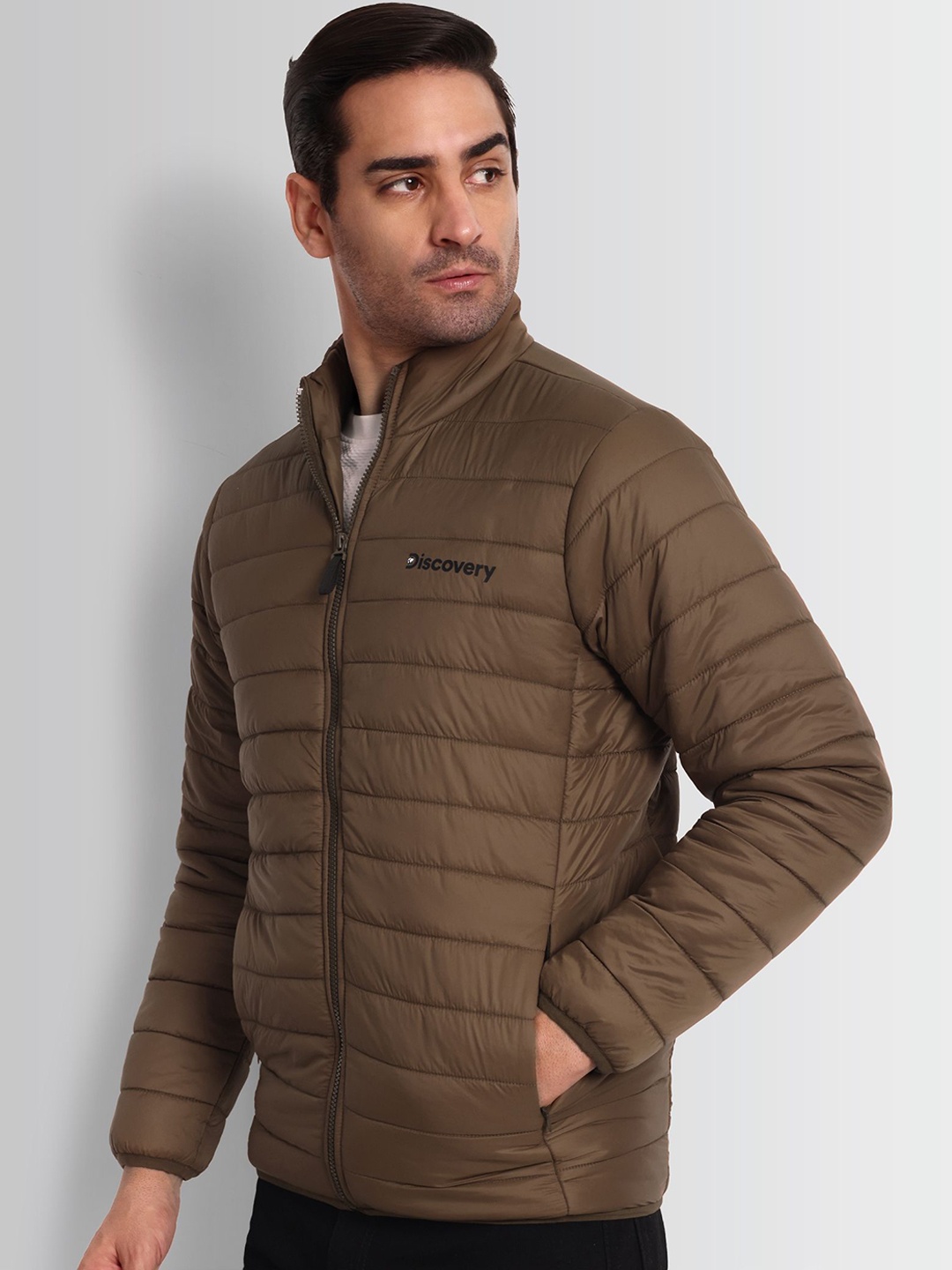 

DCYPHR Men Longline Puffer Jacket, Brown