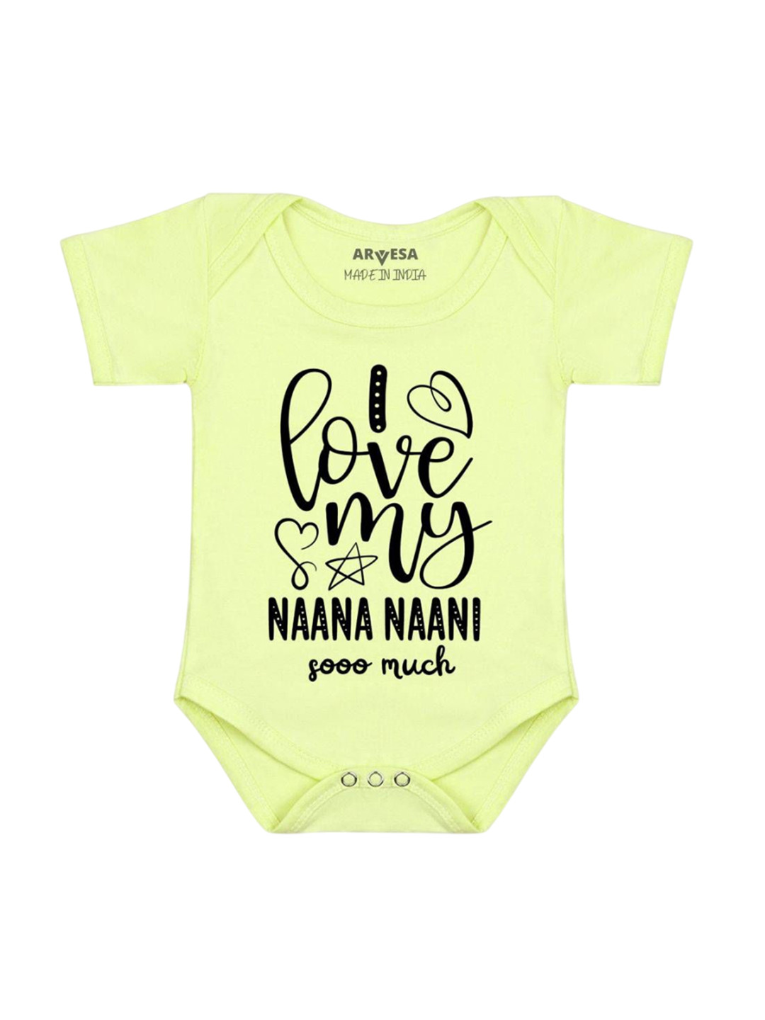 

Arvesa Kids I Love My Nana Nani So Much Printed Romper, Yellow