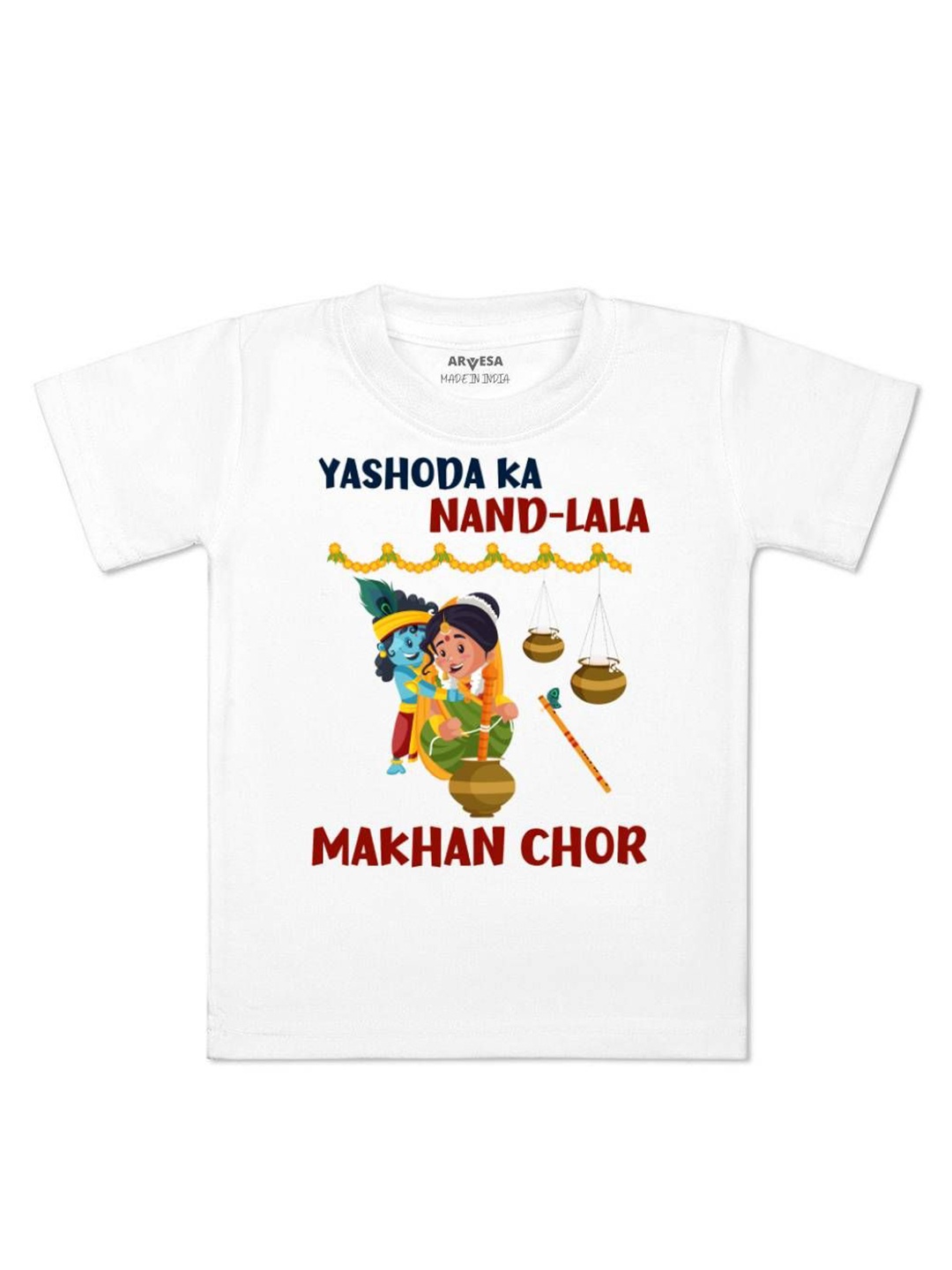 

Arvesa First Janmashtami Printed Kids Unisex T-shirt, White