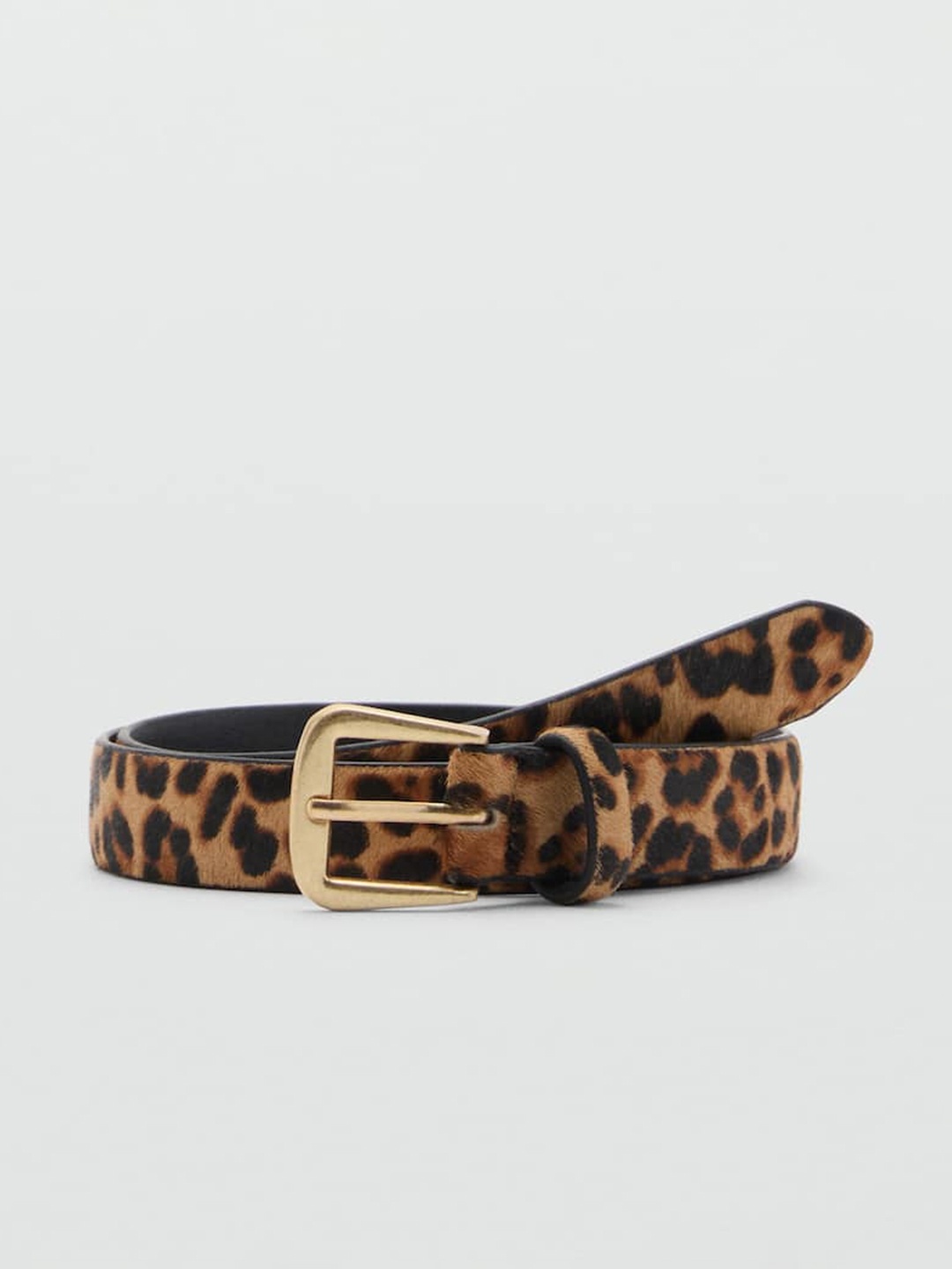 

MANGO Women Leather Animal Textured Wide Belt, Brown