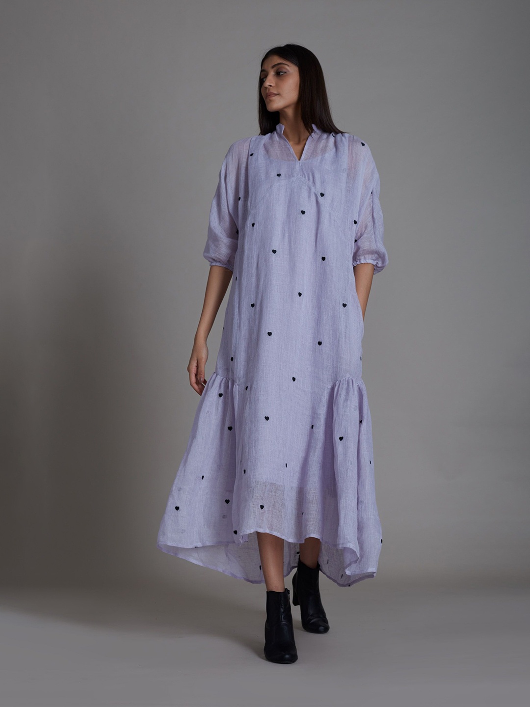 

MATI Flared Sleeve Linen A-Line Maxi Dress, Lavender