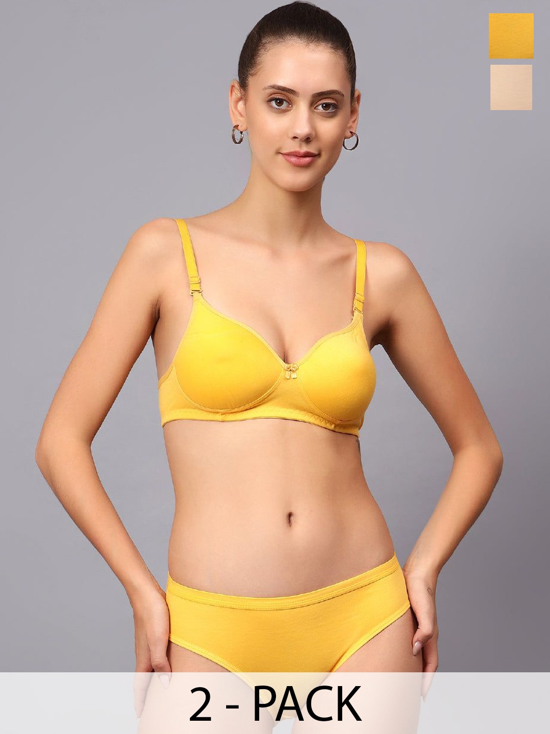 

Designer Bugs Pack Of 2 Cotton Non Padded Non Wired Lingerie Set NPLS-Y-PH-30B, Yellow