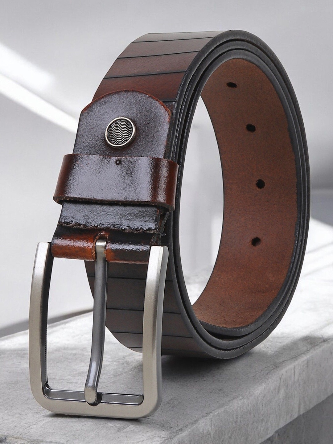 

Metronaut Men Textured Leather Formal Belt, Brown