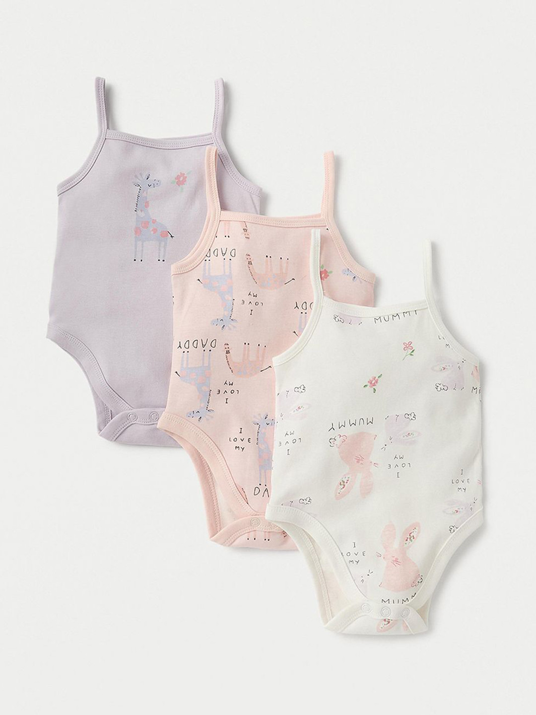 

Juniors by Babyshop Infant Girls Pack Of 3 Printed Cotton Bodysuits, Lavender