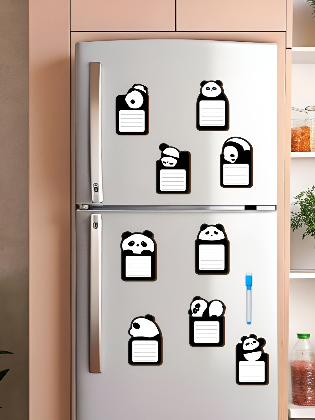 

CVANU Magnetic Pad 9-Pcs Black & White Panda Printed Wooden Magnetic Sticker