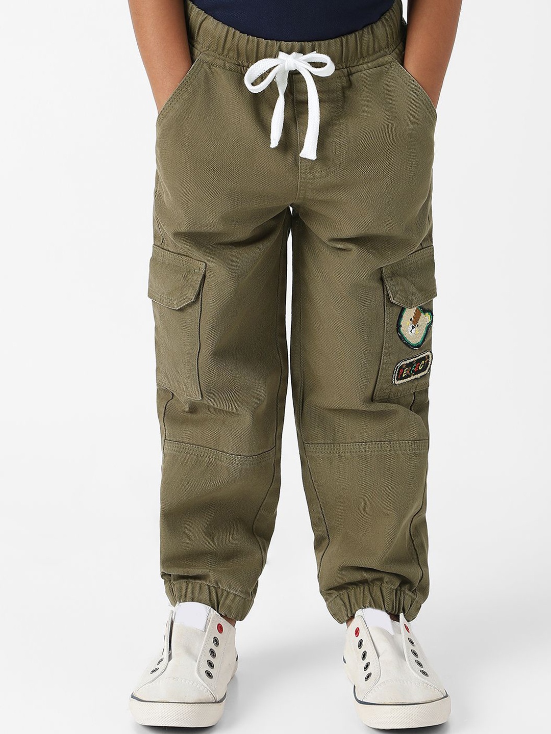 

Nauti Nati Boys Bear Patch Denim Cargo Style Joggers, Olive