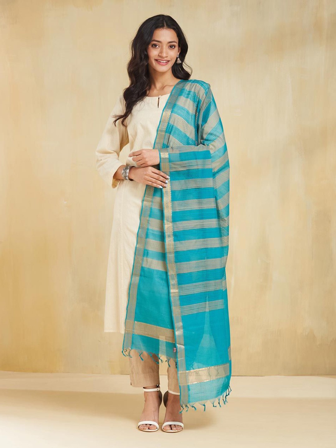 

Fabindia Striped Woven Design Cotton Dupatta, Blue
