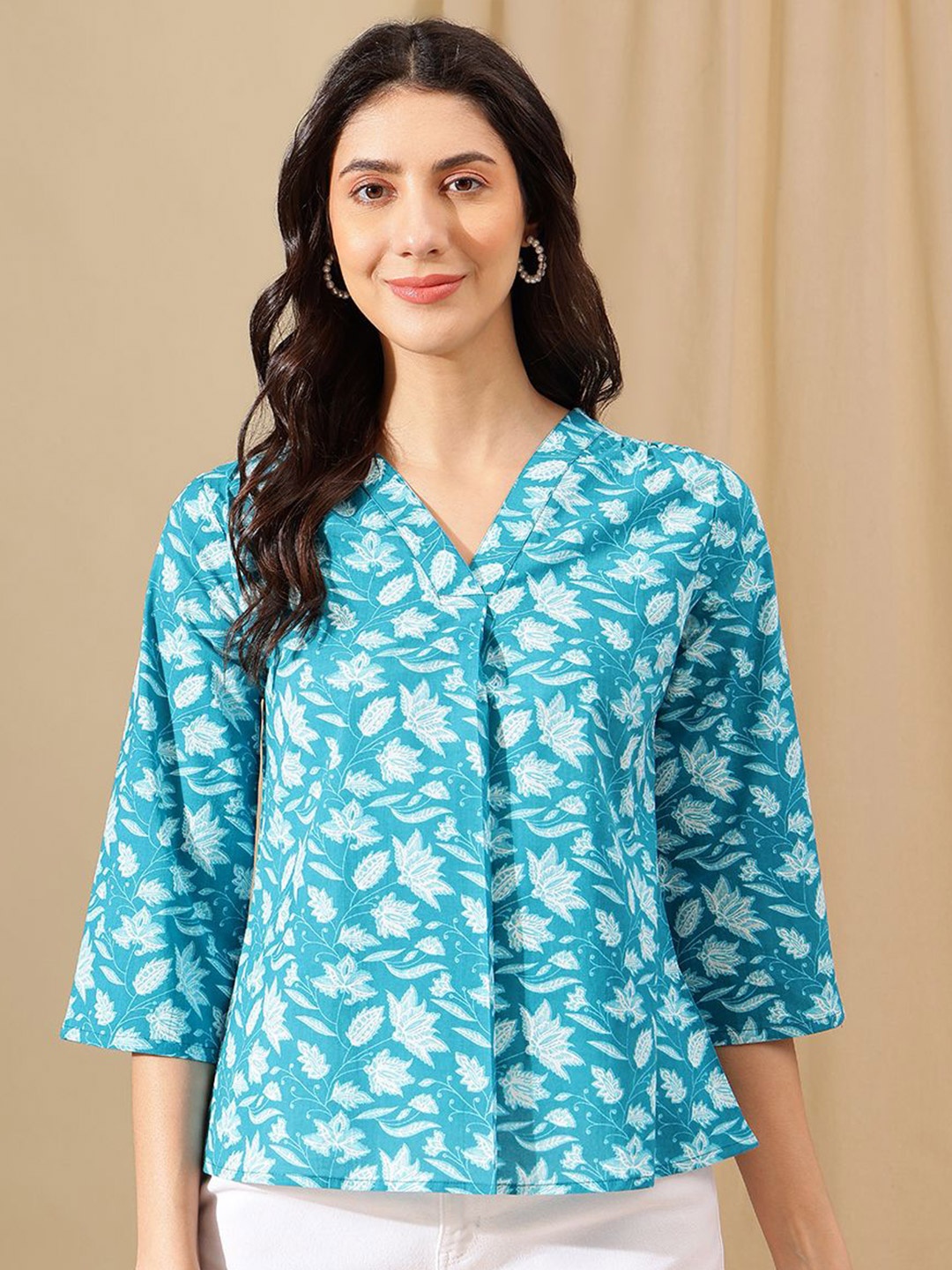

JANAKDULARI CREATION Floral Print Cotton Top, Sea green
