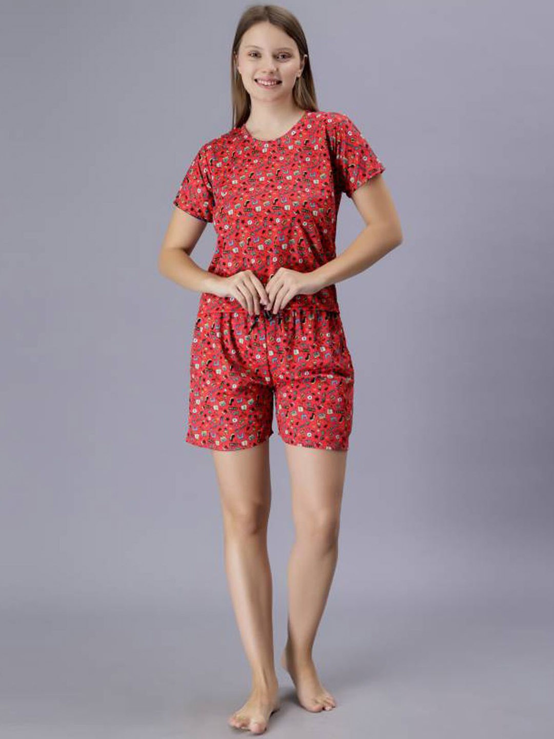 

Dreambe Women Printed Night suit, Orange