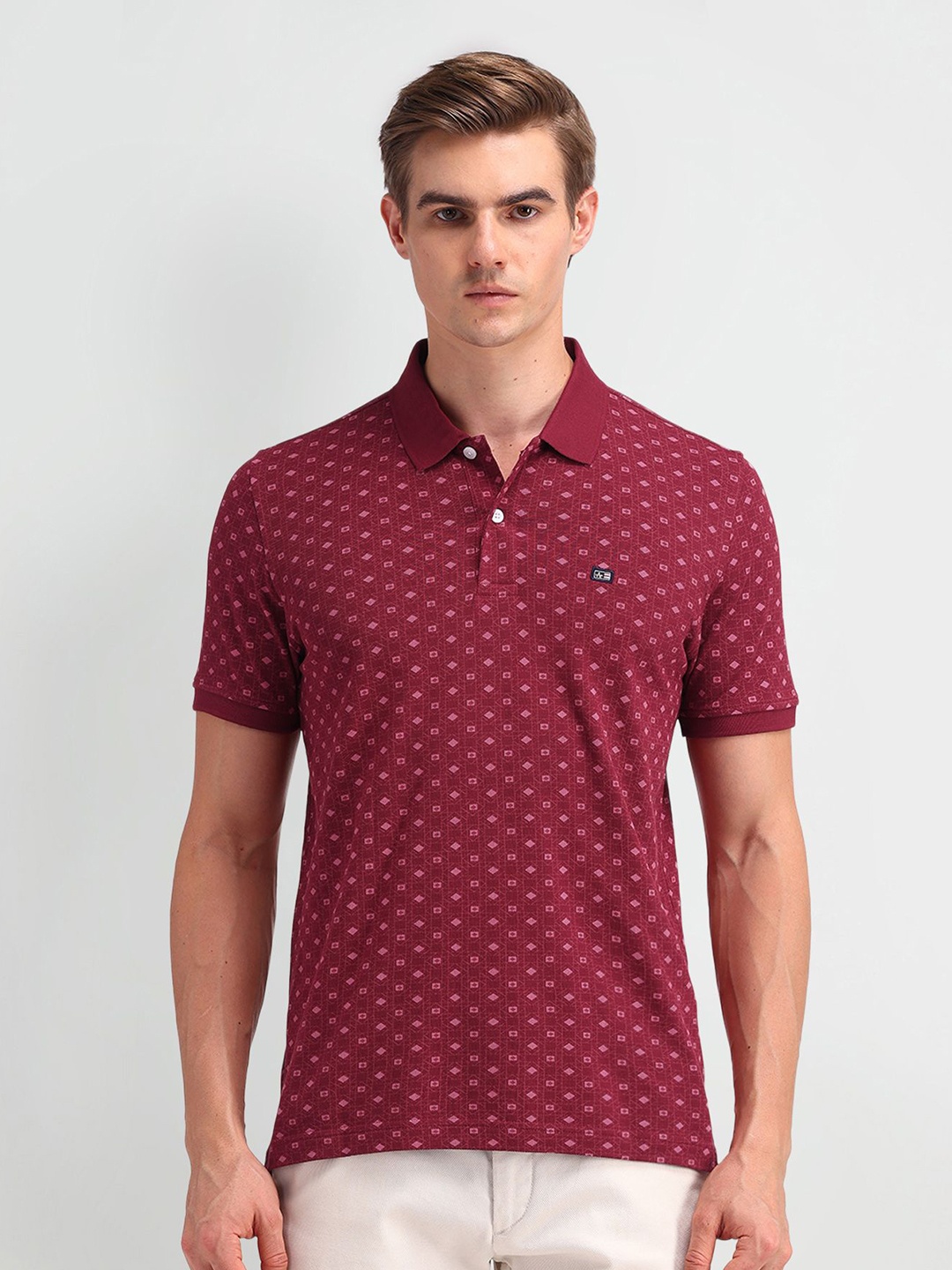

Arrow Sport Men Brand Logo Printed Polo Collar Pockets T-shirt, Red
