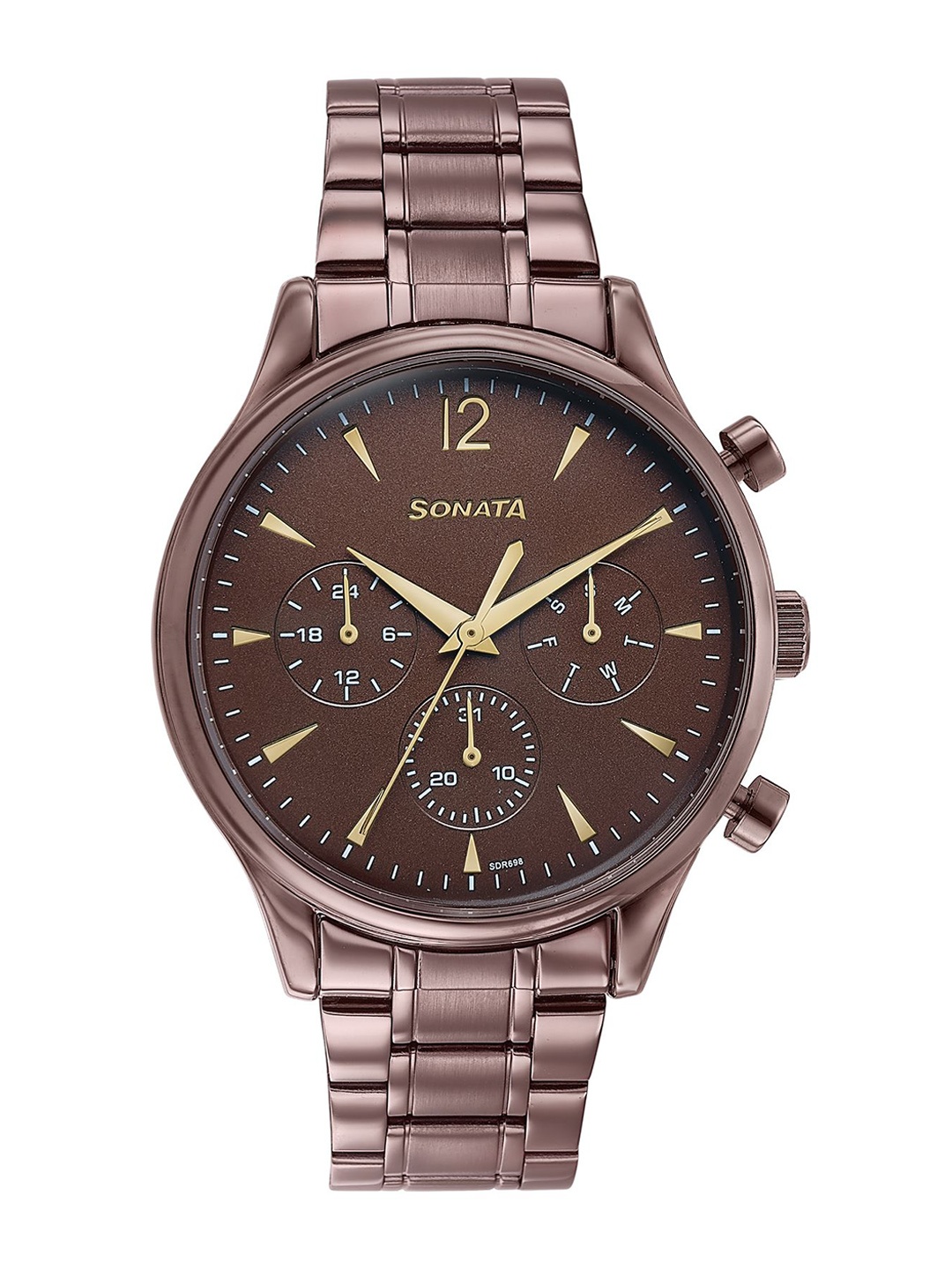 

Sonata Men Stainless Steel Bracelet Style Straps Analogue Watch 77146QM01, Brown