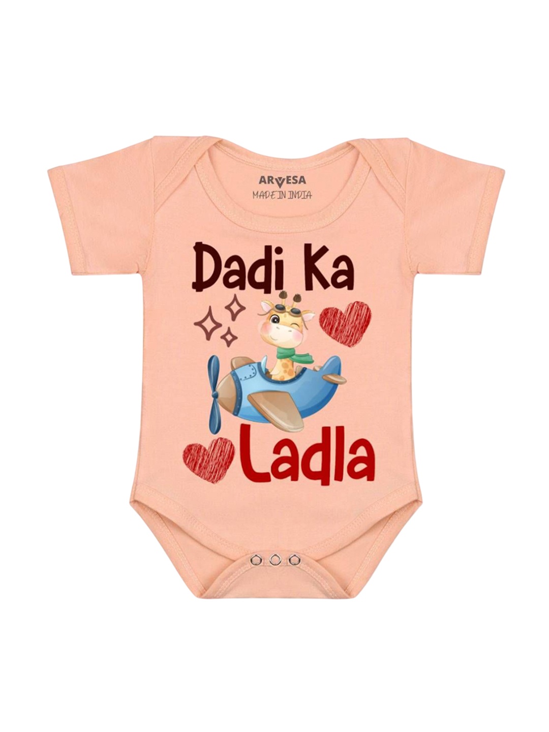 

Arvesa Kids Dadi Ka Ladla Printed Romper, Peach