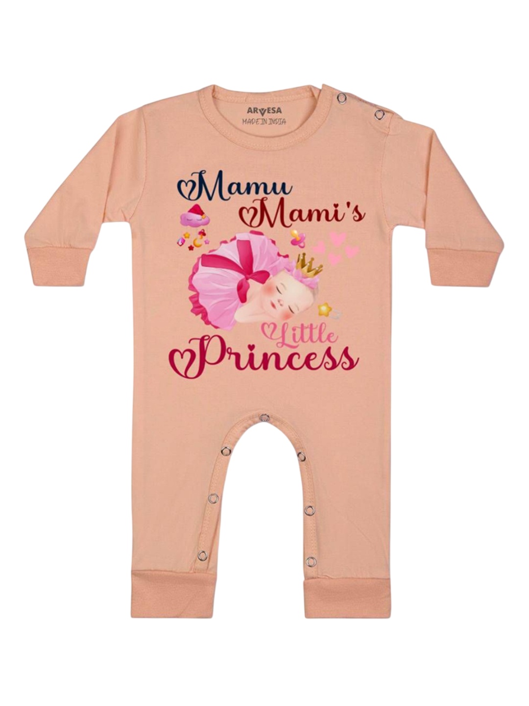 

Arvesa Kids Mamu Mami Little Princess Printed Baby Romper, Peach