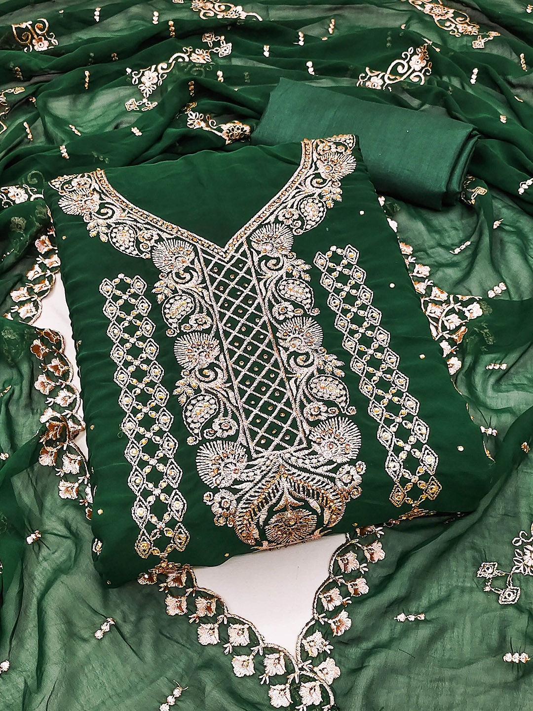 

SAINOOR Embroidered Silk Georgette Unstitched Dress Material, Green